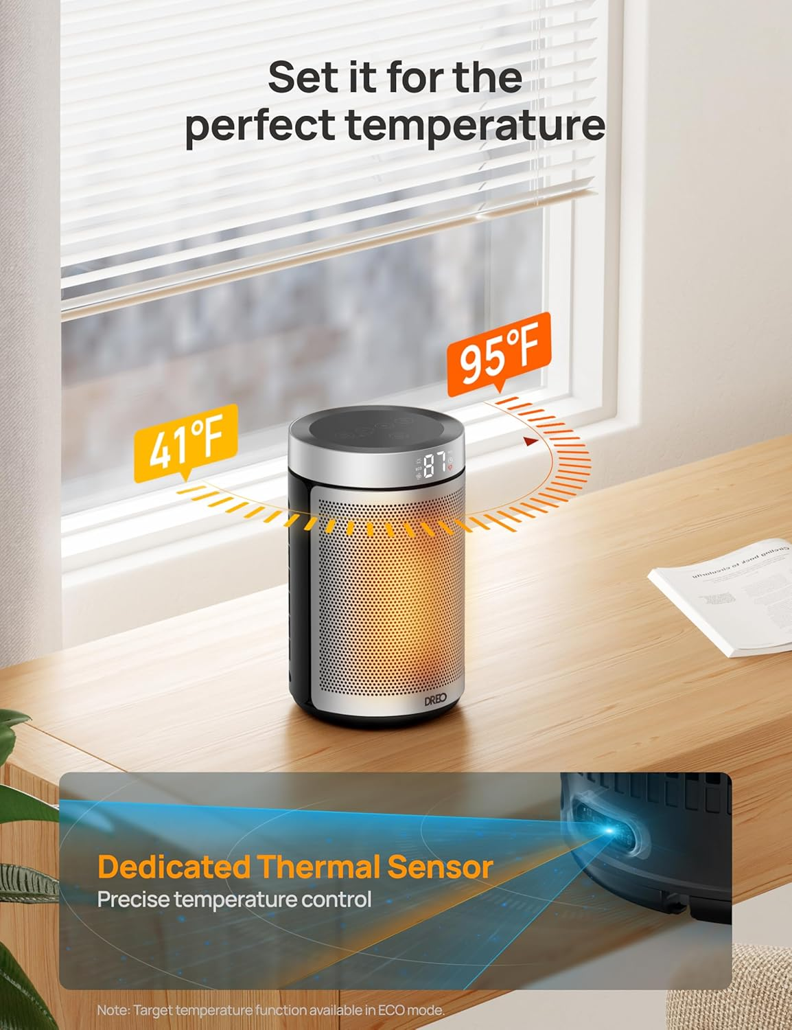 Dreo Atom 316 Energy Saving Fan Heater 34 Db Silent 1500 W PTC Ceramic Thermostat Overheating and Tilt Protection 12 Hours Timer Electric Heater for Rooms And