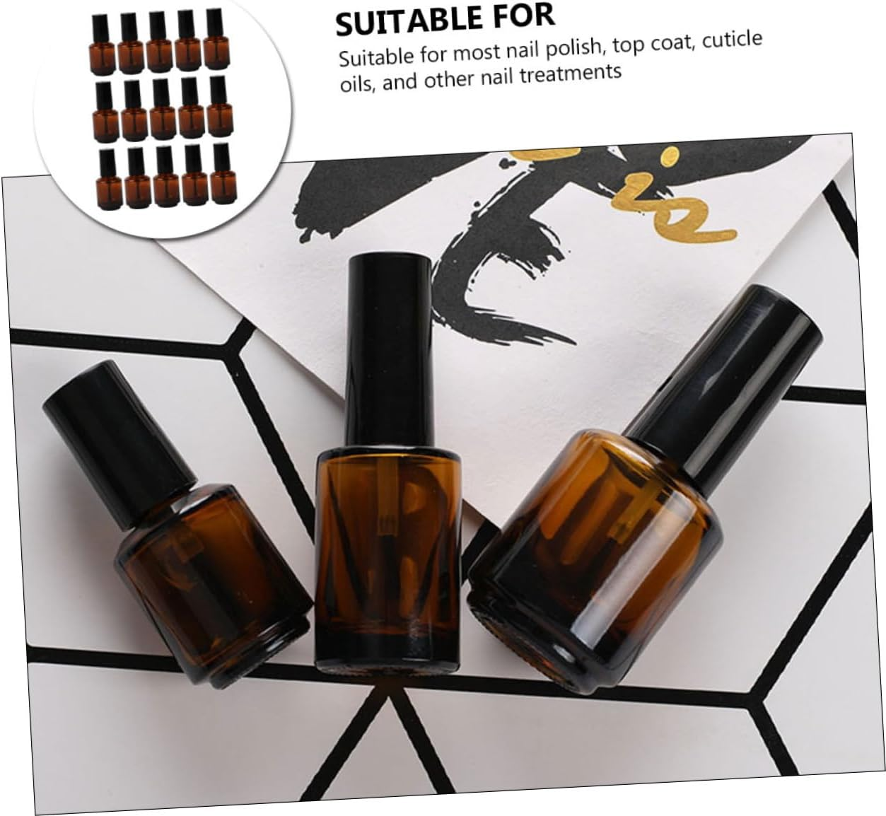 Beavorty 15Pcs Empty Refillable Glass Nail Polish Vials Brush Brown Tea Bottles for Nail Art Glass Bottles for Craft image number 1
