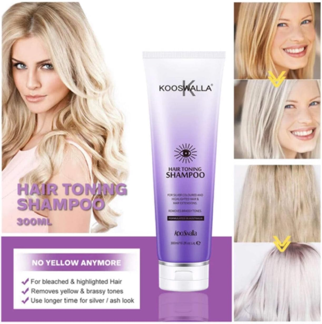 Kooswalla Hair Toning Shampoo for Blonde Hair &ndash; 300Ml &ndash; Sulfate-Free, Neutralizes Brassiness & Enhances Blonde Vibrancy image number 4