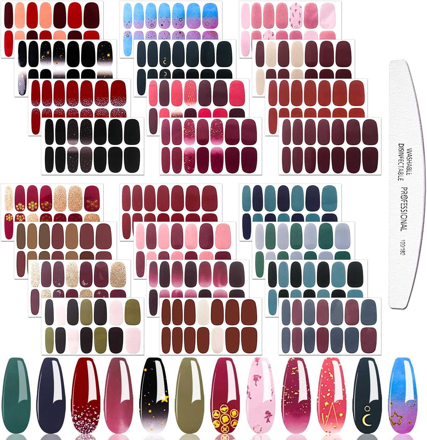 JERCLITY 24 Sheet Solid Color Nail Polish Strips - Press on Nail Stickers & Wraps for Women'S Nail Art with Nail File image number 3