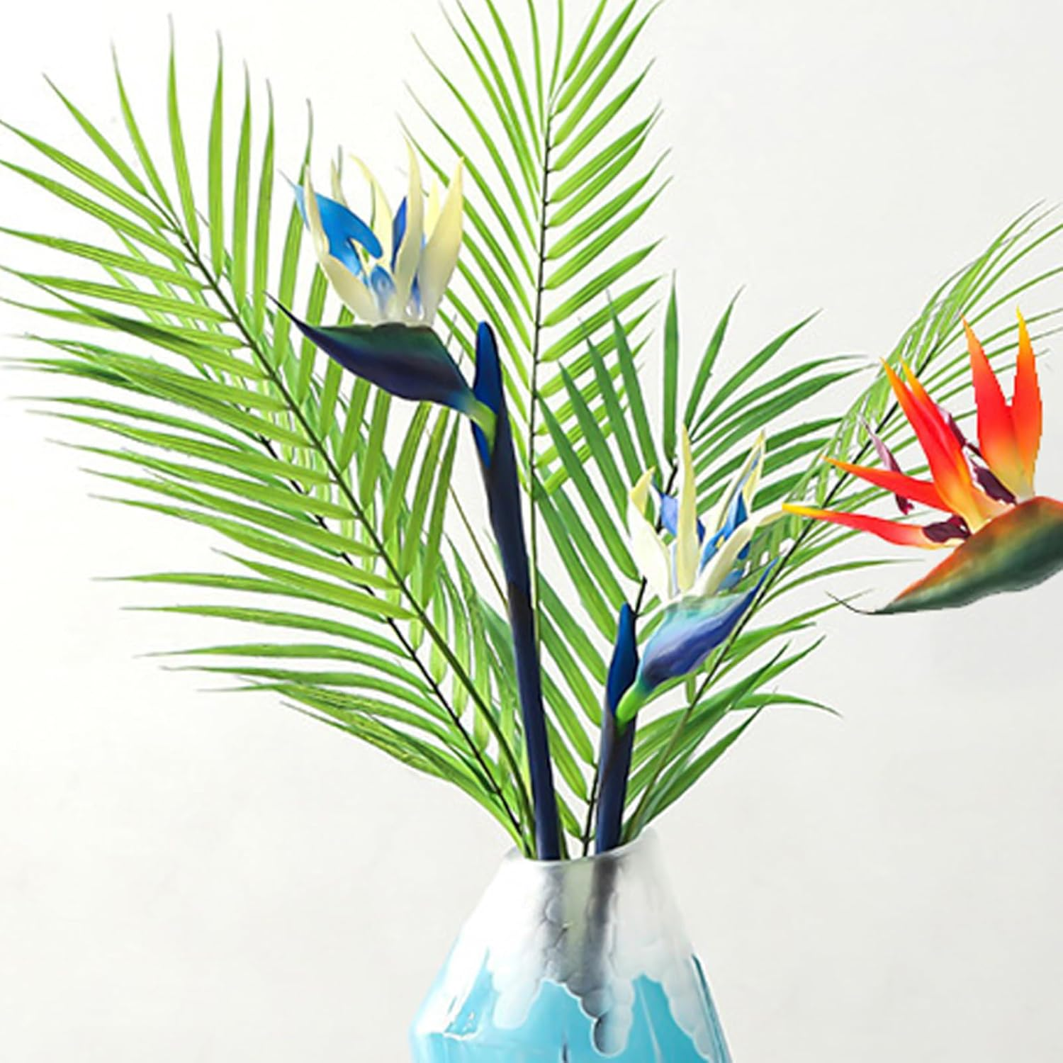 Bacucine Bird of Paradise Artificial Plant 6Pcs Rubber Strelitzia Artificial Flowers Bouquet Tropical Flowers for Home Garden Office Wedding Party Decor (Blue) image number 3