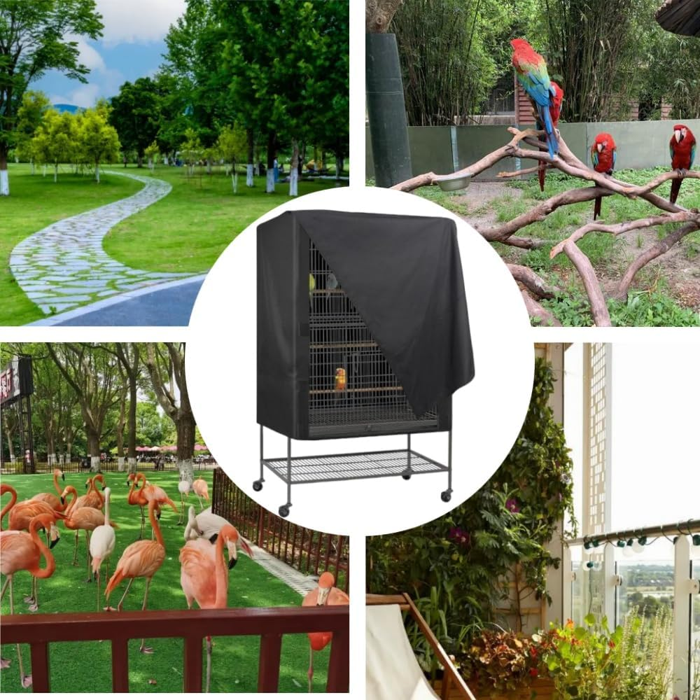 Naisfei Universal Bird Cage Cover, Oxford Cloth Waterproof Dustproof Covers for Cage Adjustable Protective Night Cover,Thin Lightweight Breathable Cages Cover Pet Removable Durable Protector image number 2