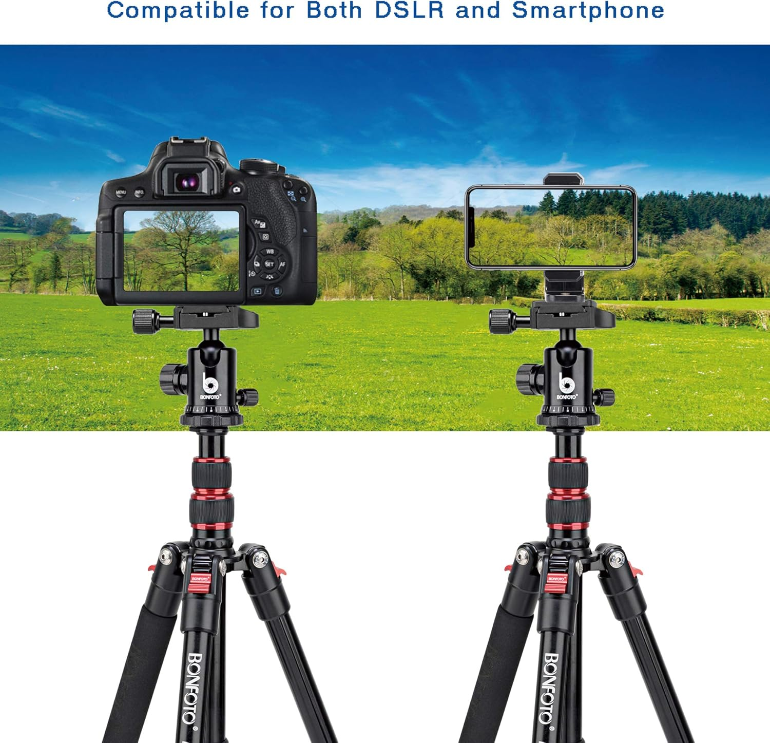 BONFOTO B690A Camera Tripod for Travel,Lightweight Aluminum Portable DSLR Tripod with 360 Degree Ball Head and Carry Bag, Camera Stand for Ring Light & Canon Nikon Sony DSLR image number 2