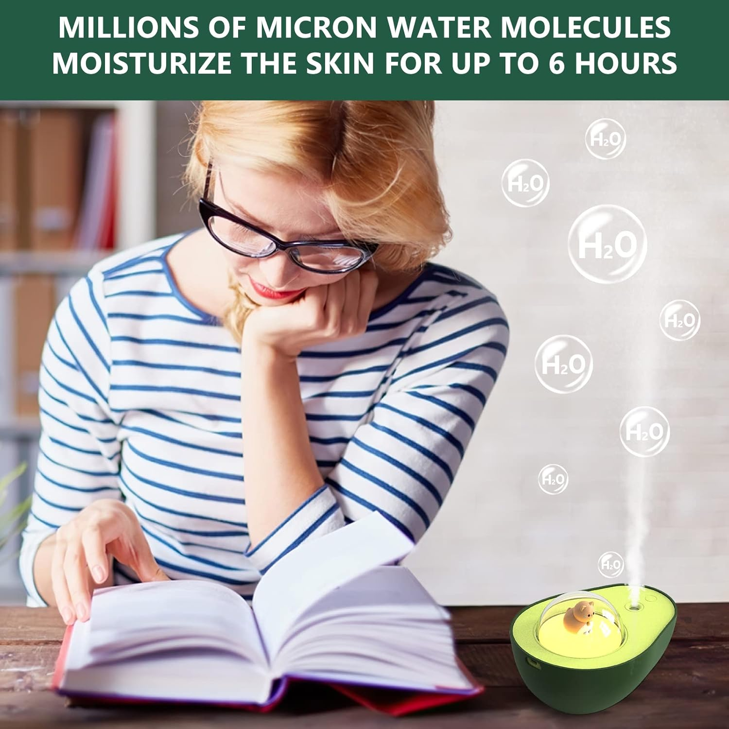 SHANGSKY Humidifiers with Night Light USB, Avocado Humidifier Cute Cat Night Light for Bedroom Kids, Silent Mini Desk Humidifier for Baby Nursery, Birthday Gifts for Boys and Girls, 210Ml image number 5