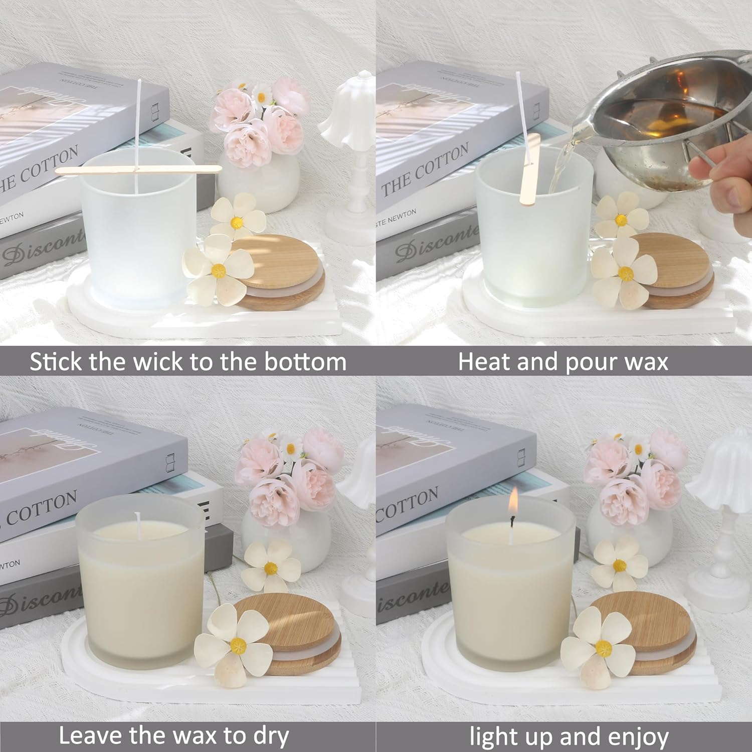 MILIVIXAY 12 Pack 10 OZ Frosted White Thick Glass Candle Jars with Lids - Bulk Empty Candle Jar for Making Candles - Spice, Powder Containers. image number 5