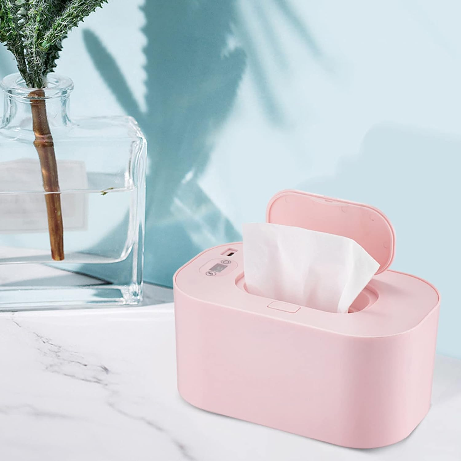 Baby Wet Wipe Warmer, USB Baby Wet Wipe Warmer 3 Temperature Modes Diaper Wipe Warmer 10W Constant Temperature Large Capacity Baby Wet Wipe Warmer Dispenser for Home Car Travel Pink image number 3