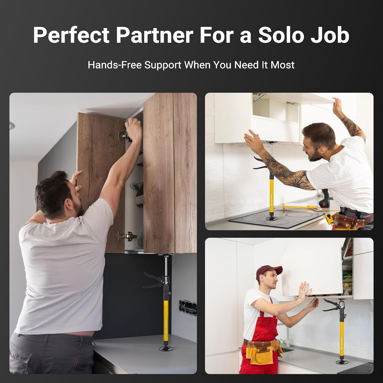 LIWEGHT 2 Pack Cabinet Jack, 50-115Cm Third Hand Tools Height-Adjustable Support Pole, Telescopic Support Pole, for Woodworking, Drywall Jack, Upper Cabinet Installation (Yellow, 50-115Cm) image number 3