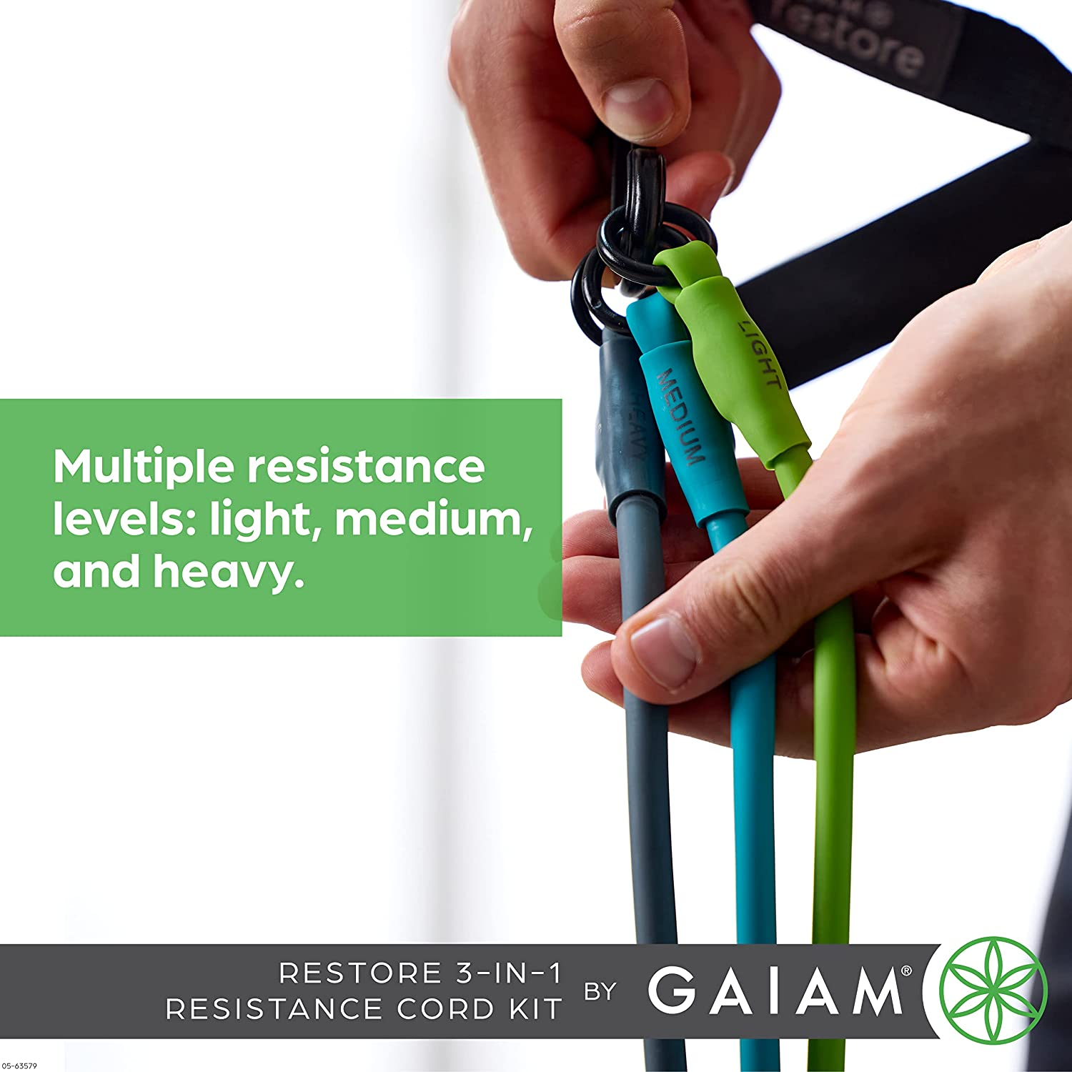 Gaiam Restore 3-In-1 Resistance Band Kit - Exercise Cord with Comfort-Grip Foam Handles and Easy-Adjust Interchangeable Strength Bands for High Intensity Training - Light, Medium, and Heavy Resistance image number 6
