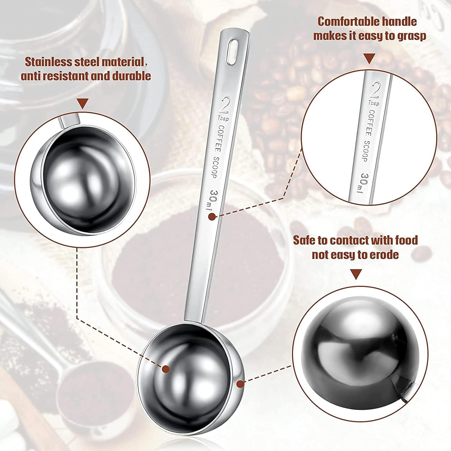Coffee Scoop,Stainless Steel Coffee Measuring Scoop,Metal Coffee Scoop Premium Long Handle Meaure Spoon for Coffee Powder and Coffee Making,Durable Serving Utensil (30Ml) image number 5