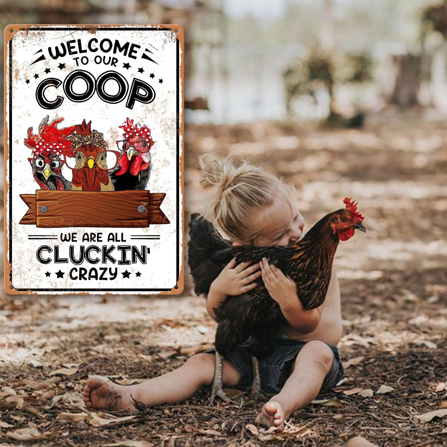 Chicken Coop Signs Welcome to Our Coop We Are All Cluckin Crazy Sign Chicken Signs for Coop Funny Outdoor Chicken Home Decor Chicken Stuff for Coop Metal Sign Chicken Coop Farm Tin Sign 8X12 Inch&hellip;