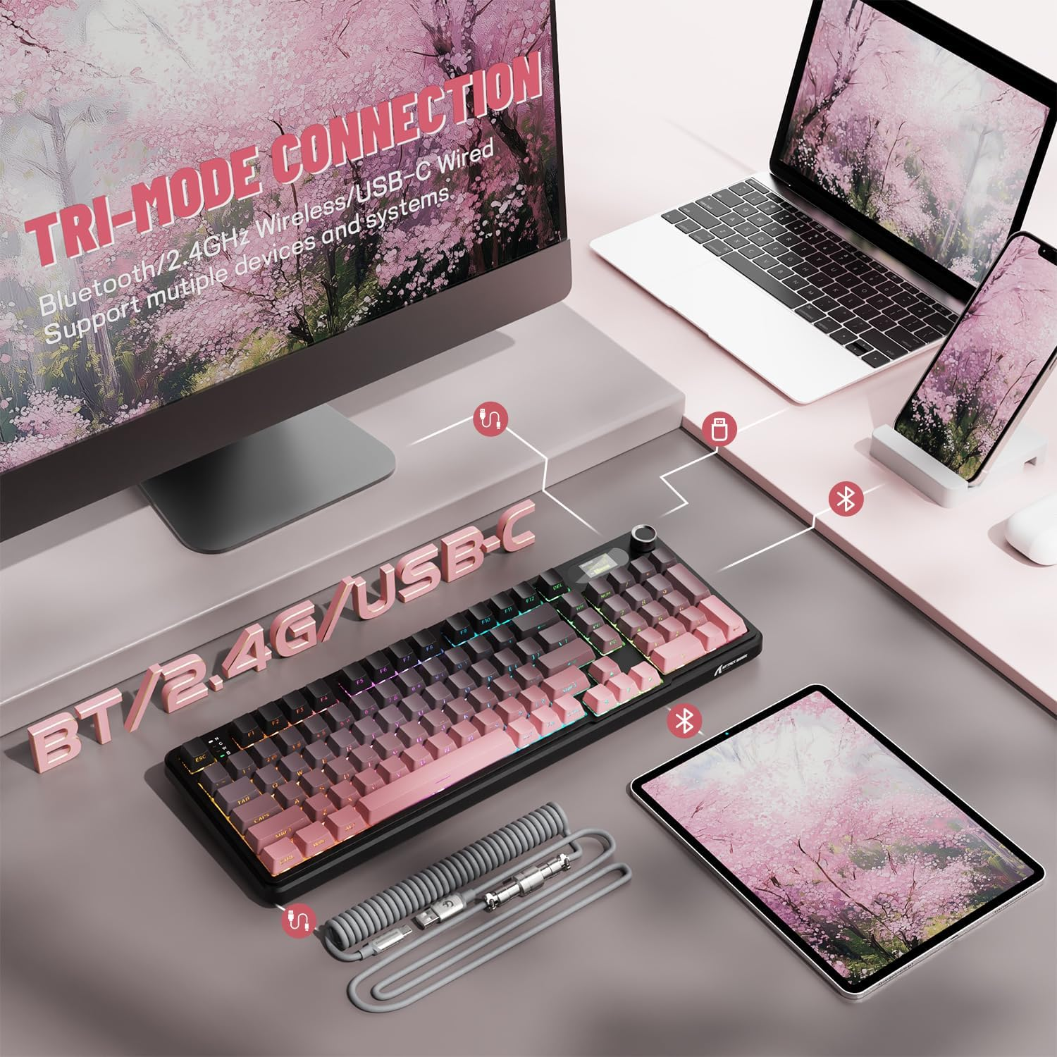 ATTACK SHARK X98PRO Wireless Mechanical Gaming Keyboard, Metal Knob&Tft Screen,Bt/2.4G /USB C Wired, Hot-Swappable RGB Backlit,4000Mah Battery,98 Keys, Cloud Drive,For Win/Mac/Linux-Blackberry