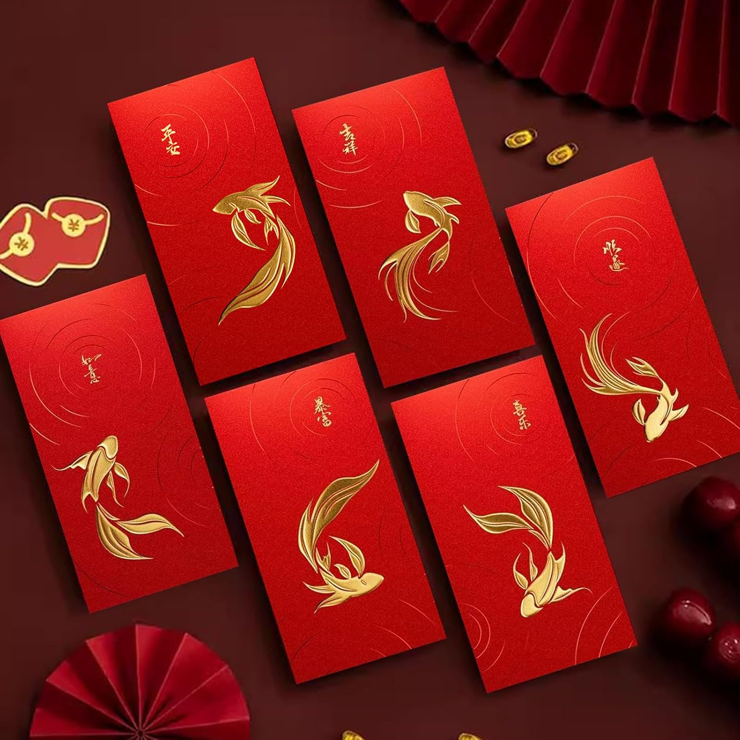 Chinese New Year Red Envelopes, 12 Pieces, Lucky Money Packets, Hong Bao for Spring Festival