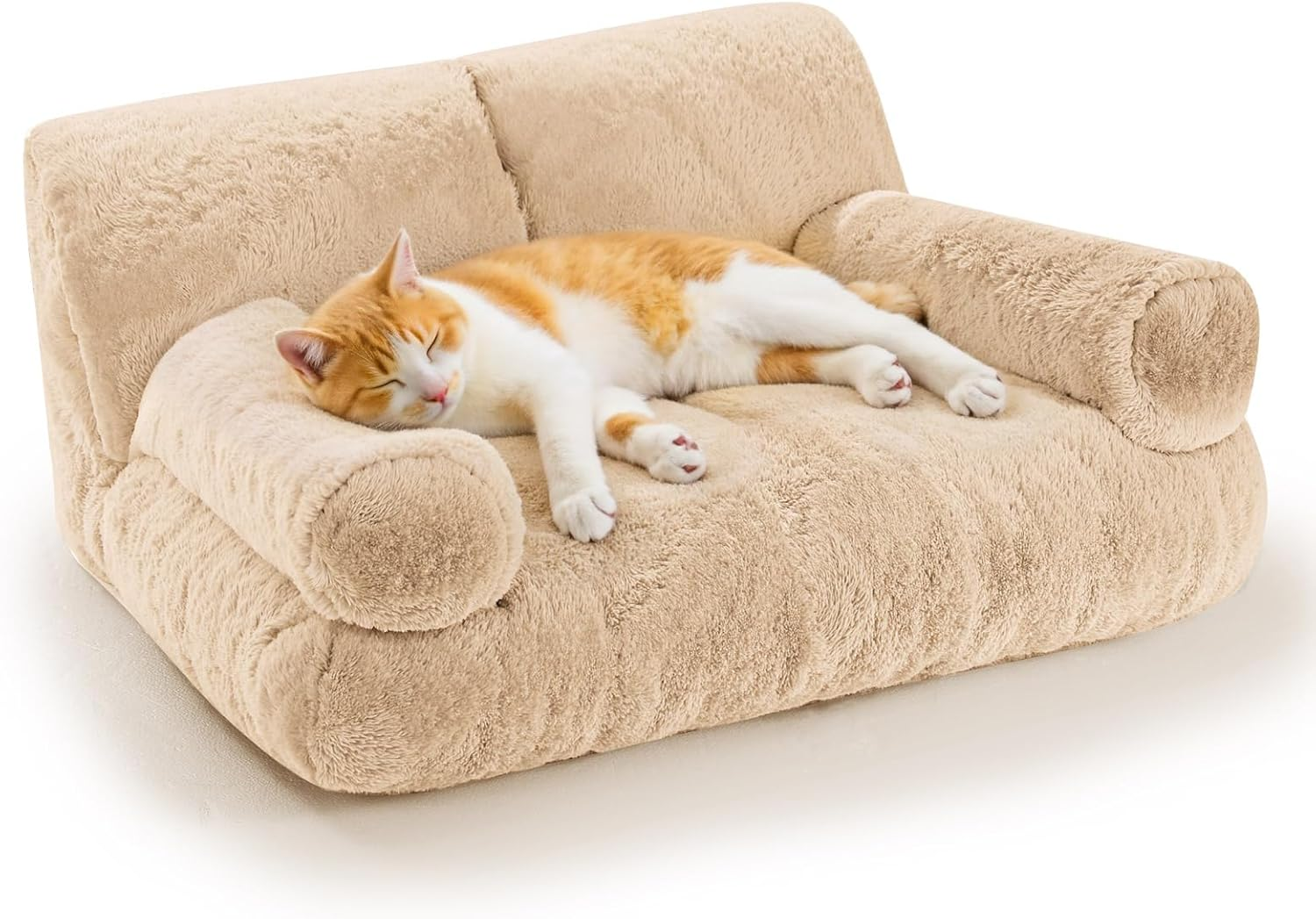 Gimars Upgrade Large Cat Bed for Indoor-Added 10% More Stuff Sponge, Orthopedic Cat Couch Beds with Bolstered Edges, Fluffy Washable with Removable Cover, anti Slip Base, Tea Milk Color