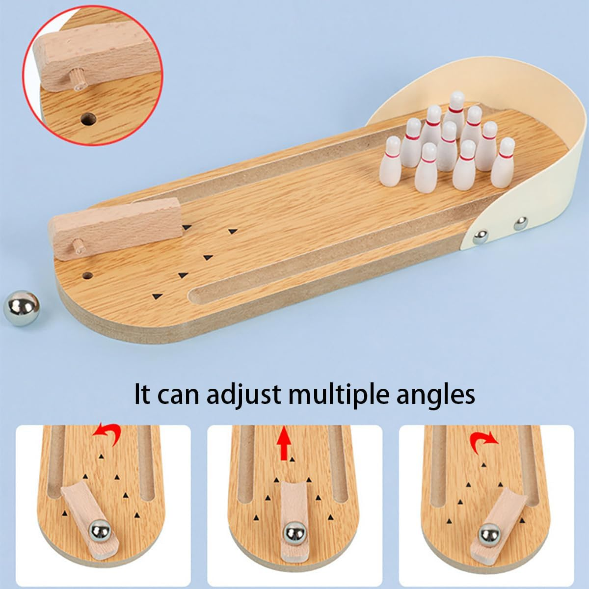 Mini Bowling Game,Wooden Desktop Bowling Game Desktop Bowling Game Desktop Stress Relieve Games for over 14 Years Old Kids Teens Adults image number 2