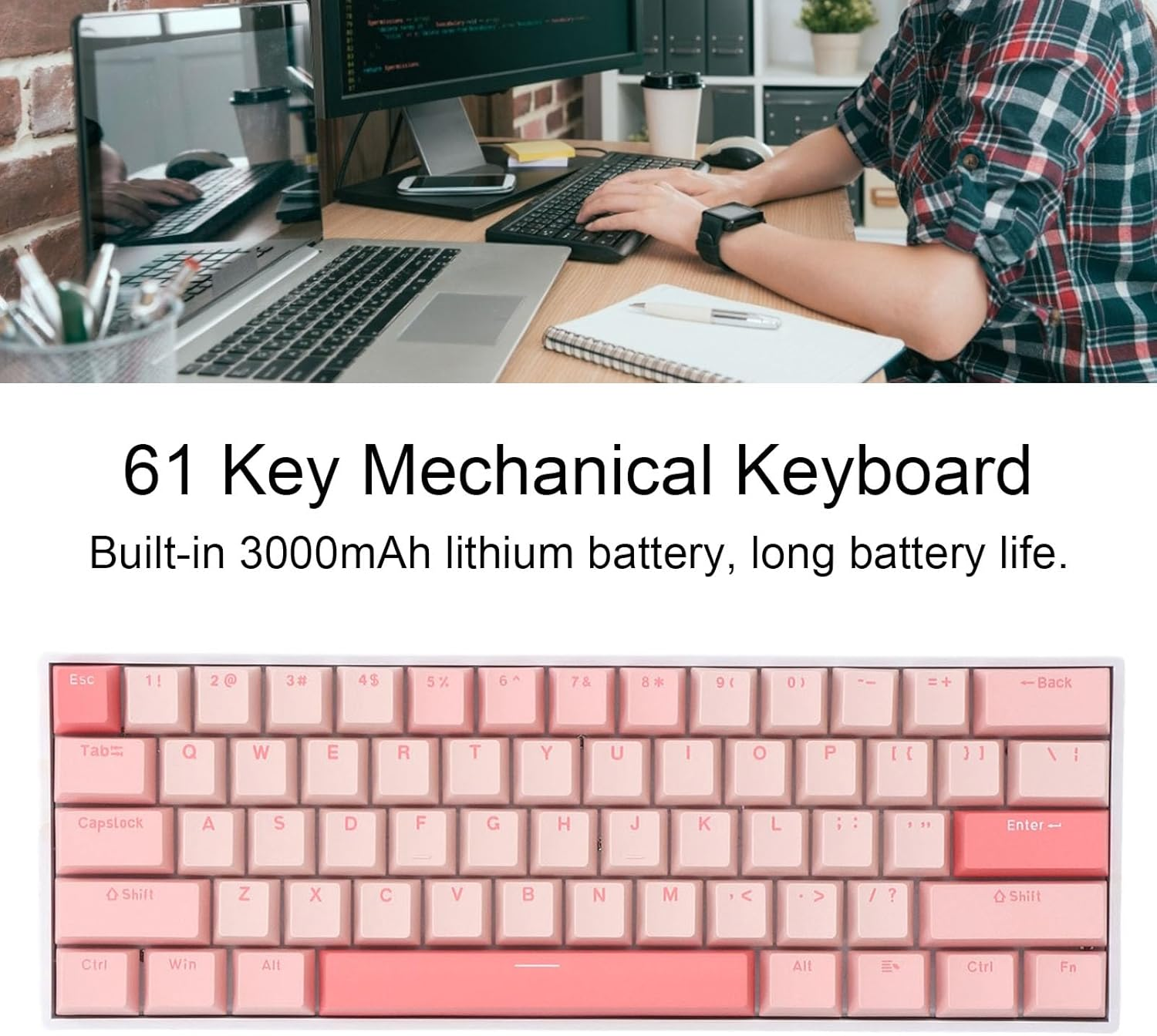 Diyeeni 61 Keys Wireless Gaming Keyboard 2.4G Bluetooth 3.0, RGB Type C Wired Mechanical Keyboard, 60% Layout Computer Keyboard, for Desktop and Laptop Computers image number 5