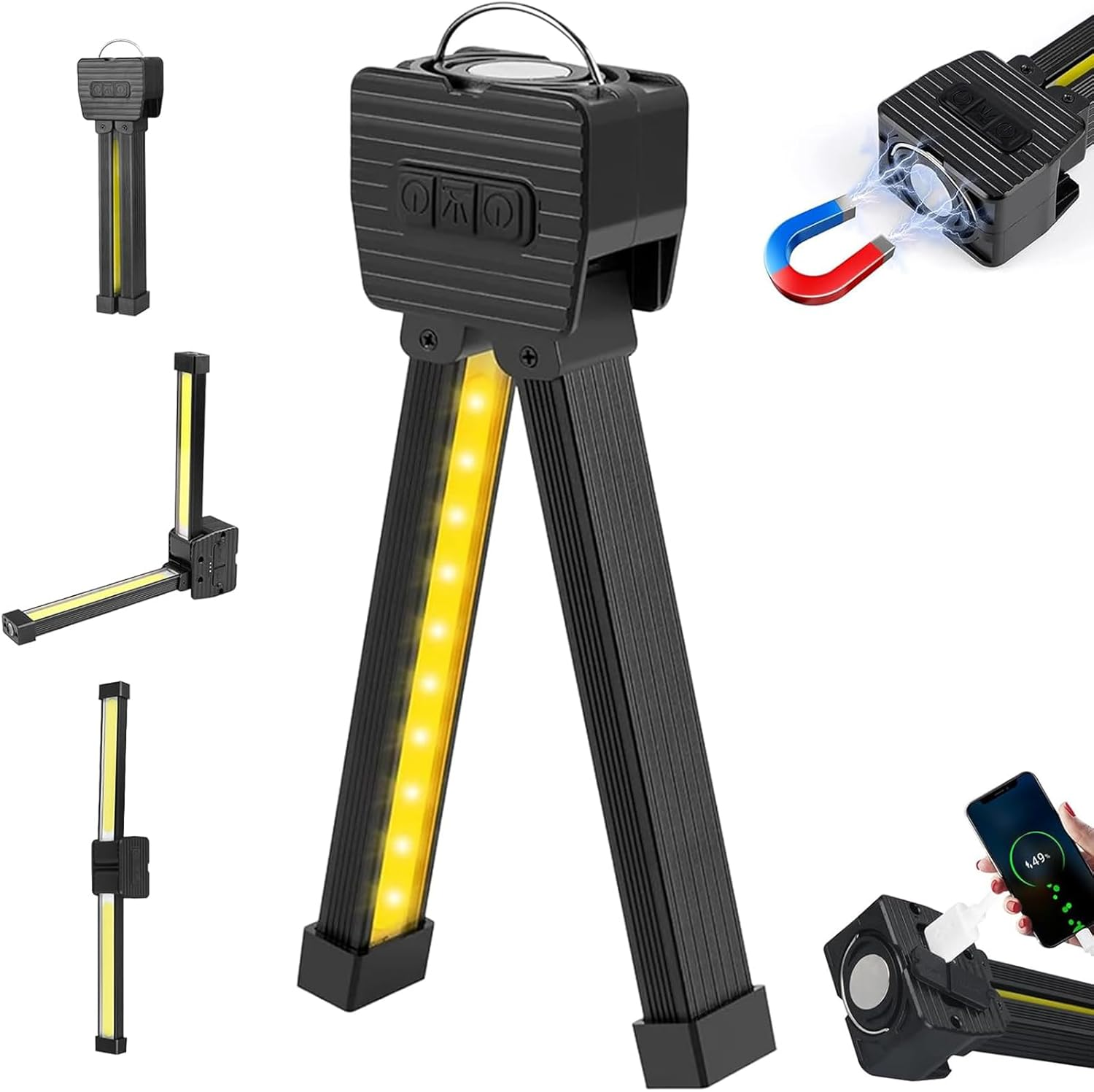 Gym Lamp, Portable Magnetic Work Light, USB Rechargeable LED Work Light with 7Th Gear Dimming, 180&deg; Rotate Foldable Hang Hook Camping Light, Flashlight Bar Hand Lamp for Car Repair image number 4