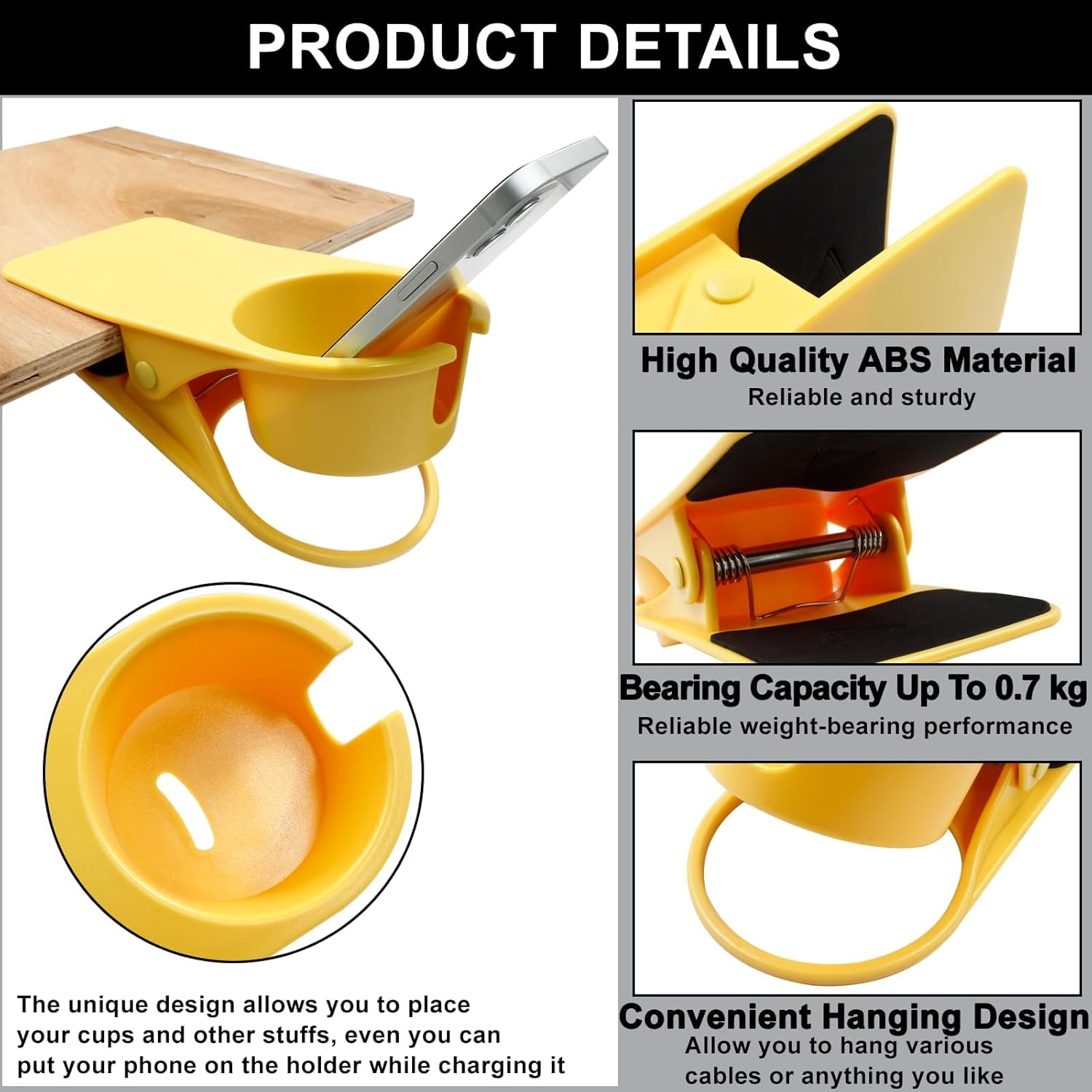 3Pcs Drinking Cup Holder Clip, Desk Drink Holder Clip Adirondack Chair Cup Holder with Clip, Cup Clip Holder for Water Drink Beverage Soda Coffee Mug(Blue, Green and Yellow) image number 4