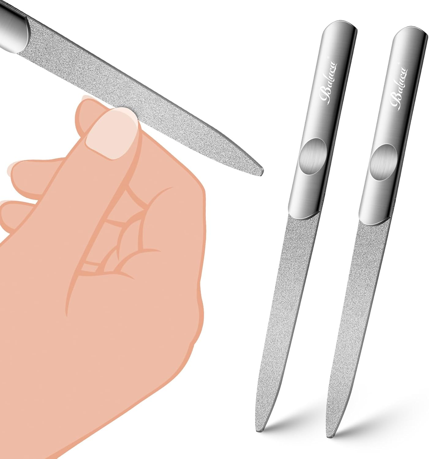 BALUCA Stainless Steel Diamond Nail File for Natural Acrylic Nails, Double Sided Metal Fingernail Toenail File for Women, Durable and Efficient Nail Care Tool image number 2