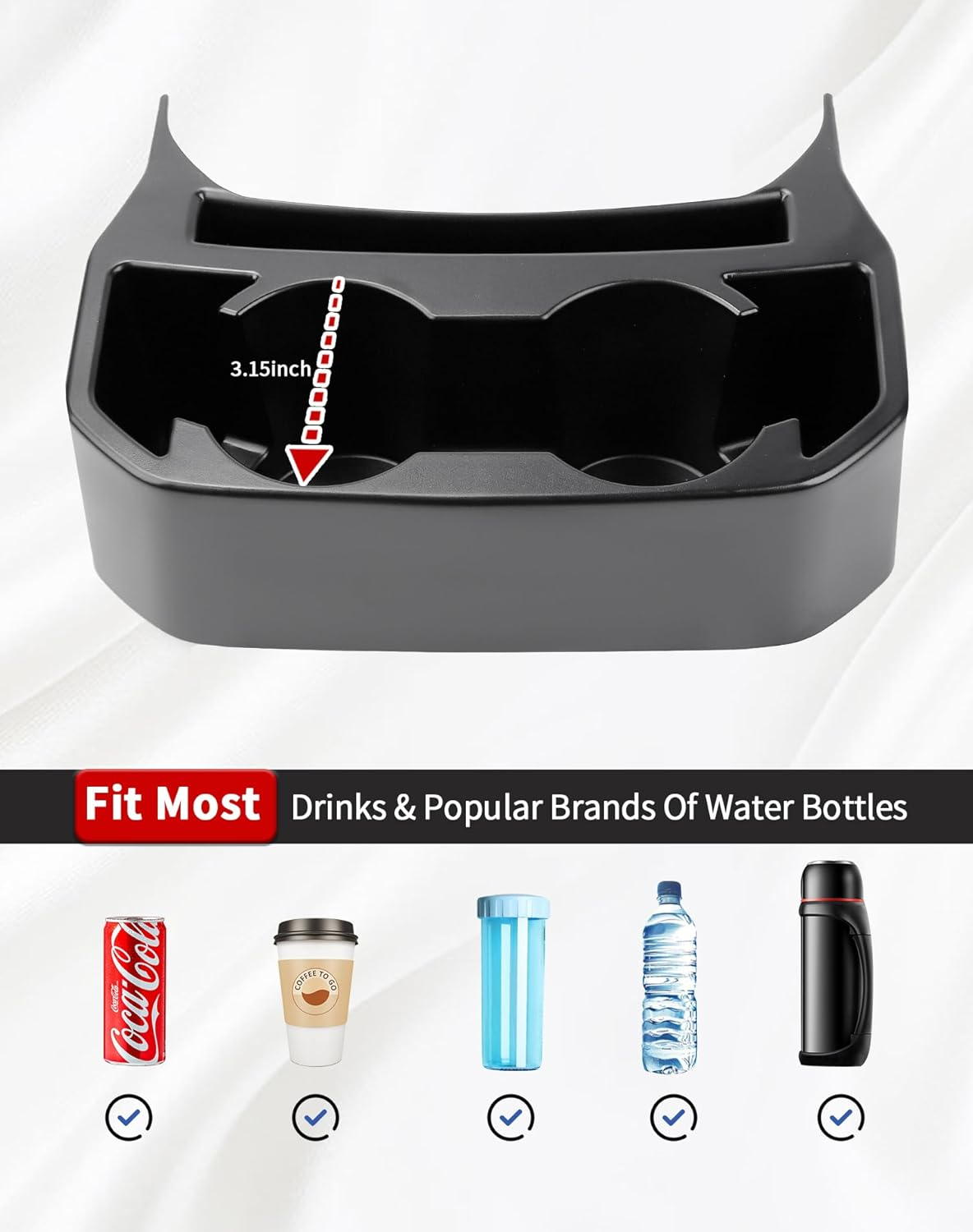 Jecar Backseat Cup Holder Floor Console Mounted Drink Holder Rear Storage Organizer Interior Accessories Compatible with Jeep Wrangler 2018-2023 JL JLU & JT Truck - Black B image number 3