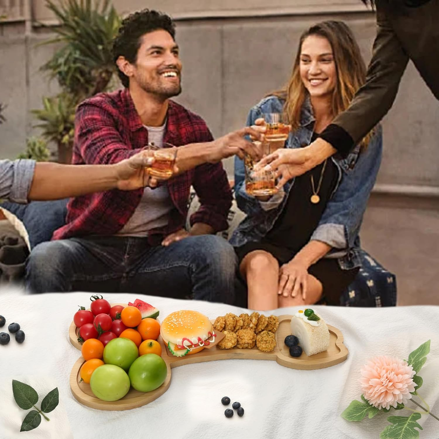 Doloburn Solid Wood Rustic Modern T-Shaped Appetizer Board, 16 Inches X 8 Inches, Bamboo Grain, Perfect for Housewarming & Bachelorette Party, Reusable, Smooth Finish, Hand Wash Only, DISHWARE_PLATE image number 6