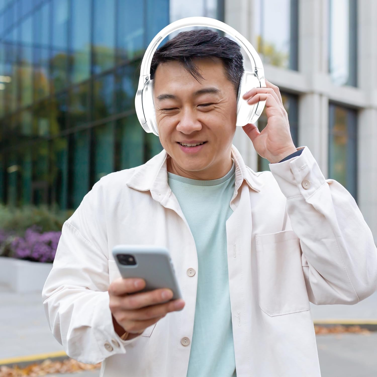 Laser Bluetooth Headphones with Active Noise Cancelling, 20-Hr Playtime, Wireless Travel Headphones, Built-In Microphone for Music and Calls, Works with Iphone, Samsung, Ipad, Tablets, Macbook - White image number 6