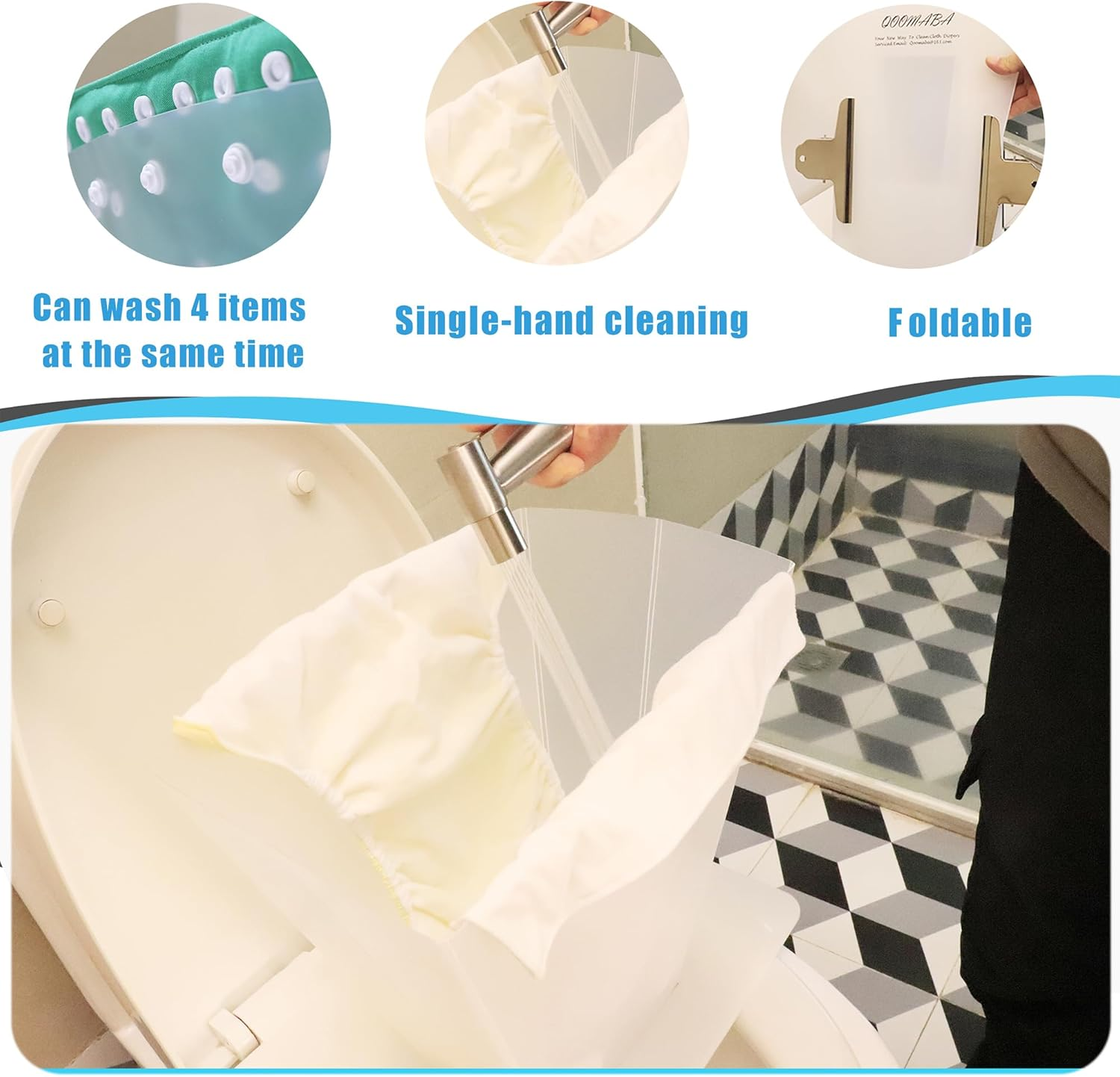 Cloth Diaper Sprayer Splatter Shield with Grabber Reacher Tool - Snap Design for Stability, One-Handed Rinsing, Perfect for Cloth Diapers, Dog Diapers, Lick Mats, Shoes, and More., Grey image number 4