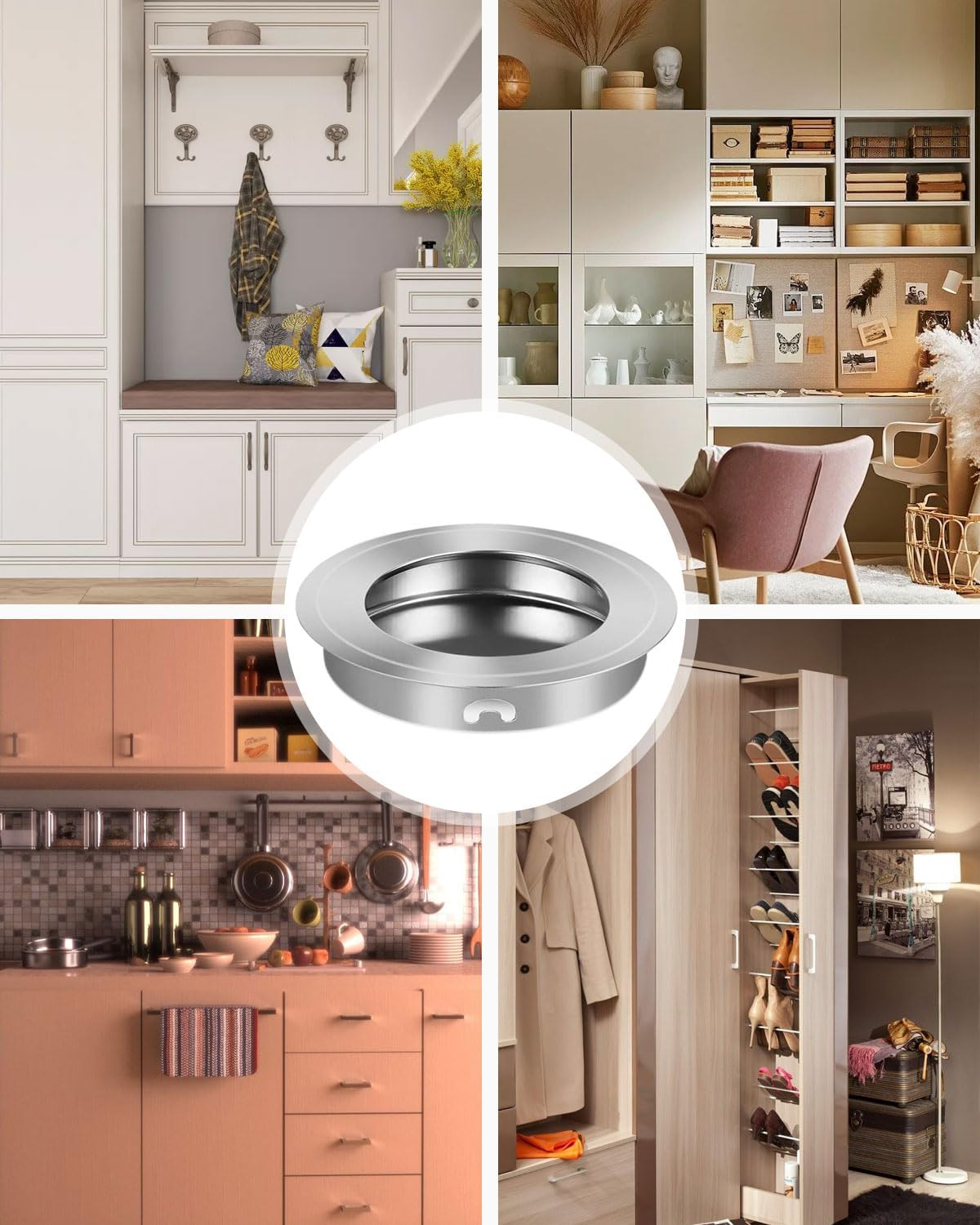 QLEUIFT 10 Pieces round Recessed Pull Handles Recessed Sliding Door Handles Concealed Pull Handles Knob Recessed Finger Pull for Drawers, Wardrobes, Cabinets, Custom Furniture image number 5