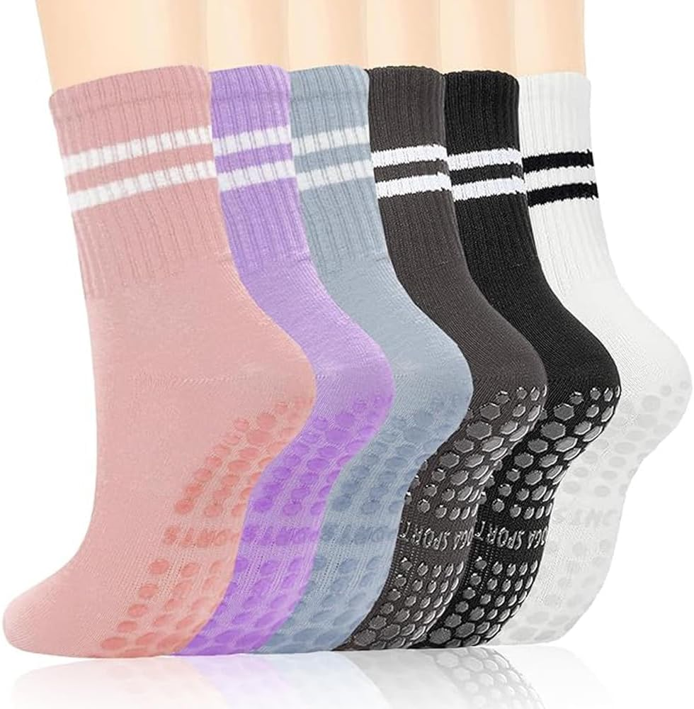 Meunmro Yoga Socks 6 Pairs for Women, Pilates Grip Socks, Non-Slip Socks for Yoga Pilates Ballet Dance Fitness, One Size image number 5