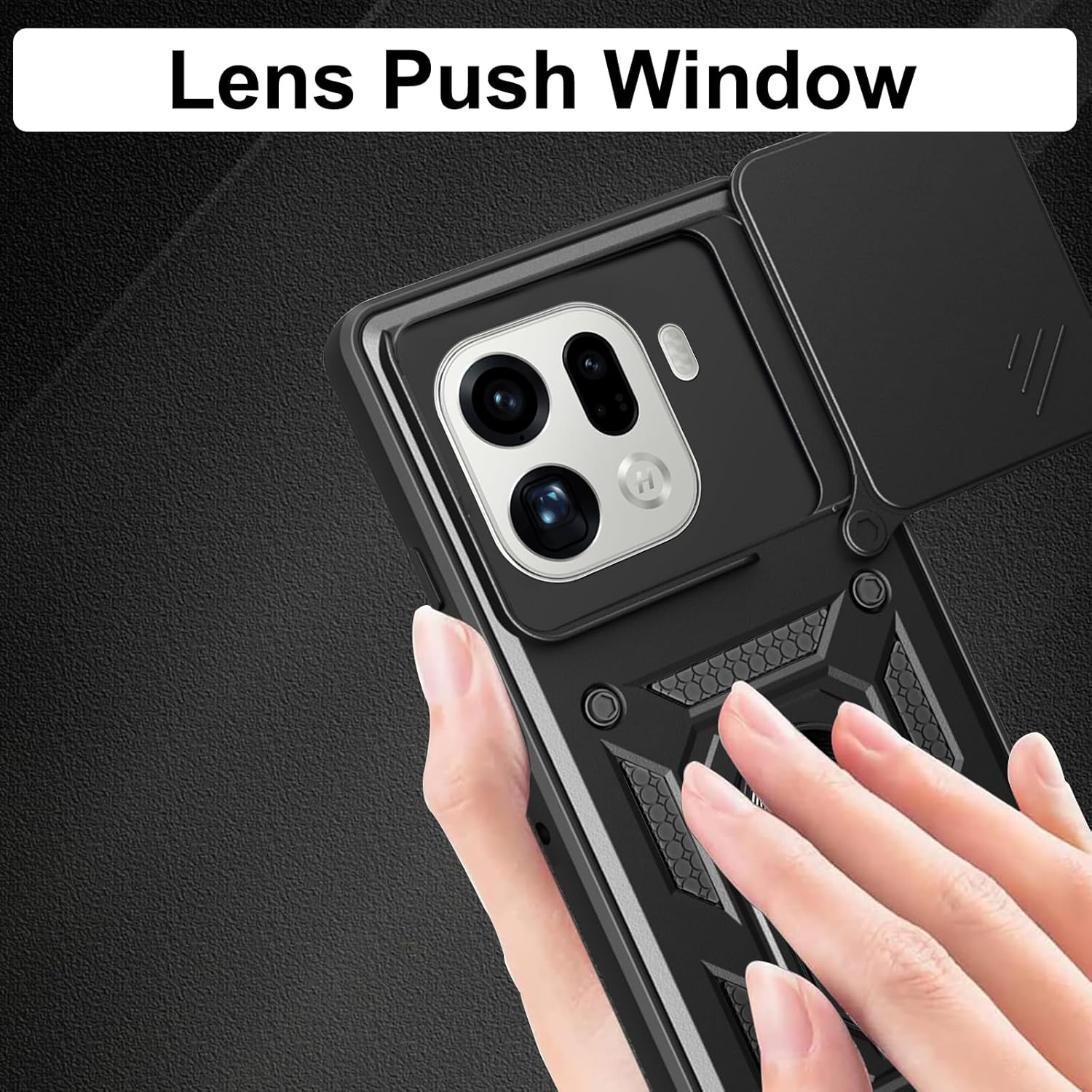 CONAPIKA Case for Oppo Find X9 Pro with 2 Tempered Glass, Heavy Duty Protective Cover Rotating Magnetic Car Bracket Camera Protection Sliding Cover Hybrid Soft Tpu+Hard PC Anti-Scratch Case,Black image number 5