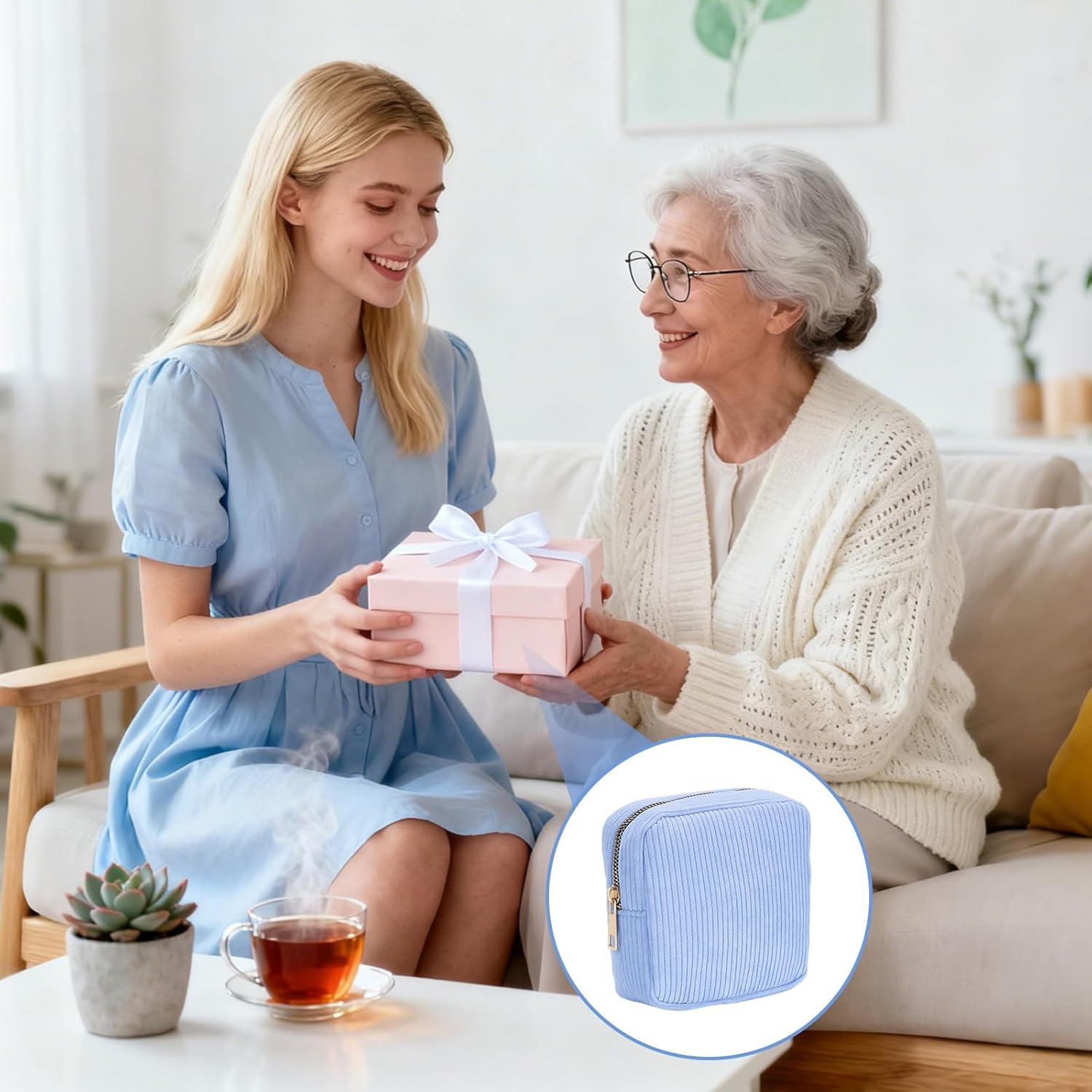 Pack of 2 Small Cosmetic Bags, 12 X 5 X 12 Cm Make-Up Bag, Small Mini Make up Bag with Metal Zip, Cord Toiletry Bag for Cosmetics, Skincare and Toiletries (Pink, Blue) image number 3