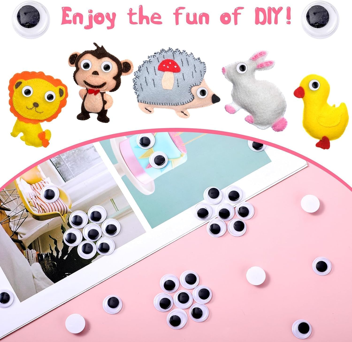 1280 Pack Wiggle Googly Eyes for Crafts - Self Adhesive Black White Plastic Eyes, Mixed Assorted Sizes Sticker for DIY Crafts Decoration image number 2