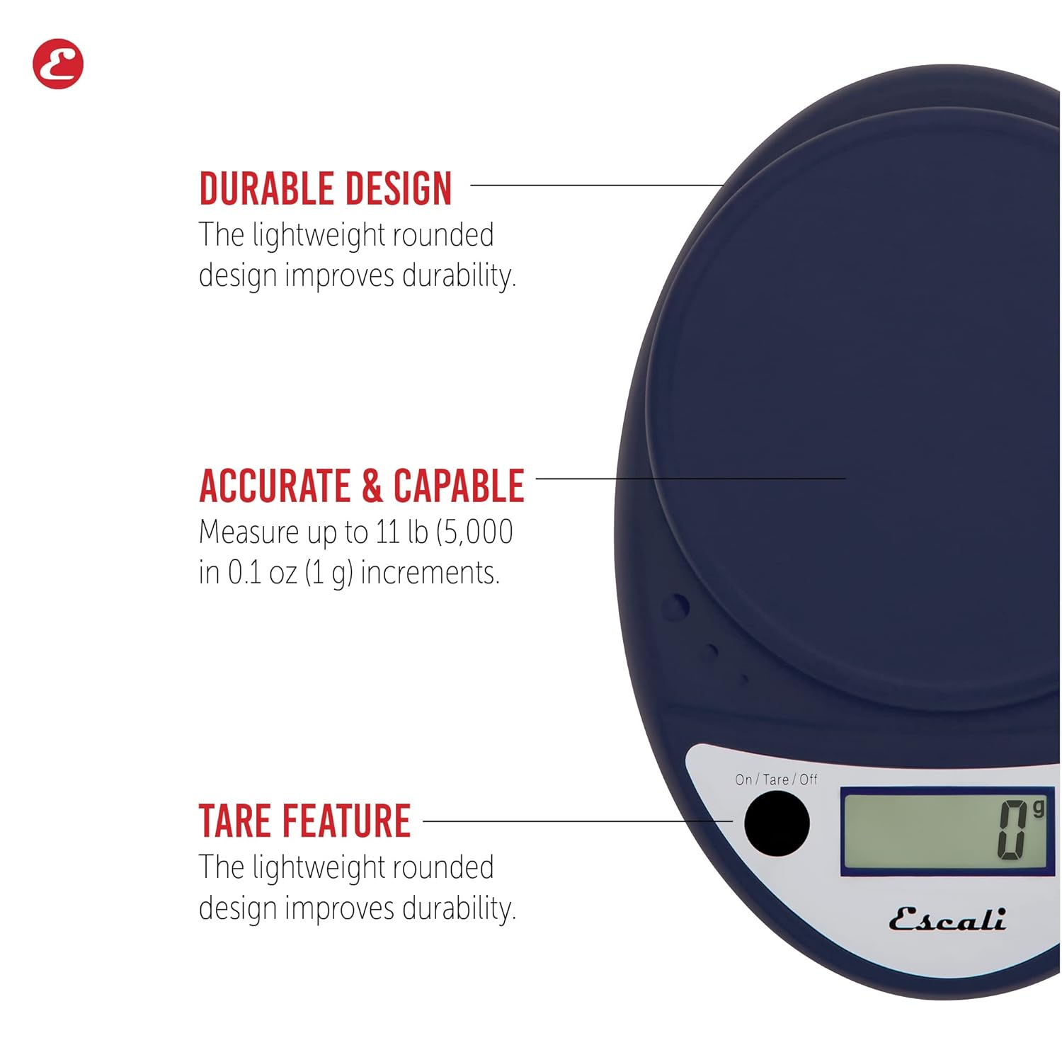 Escali P115NB Primo Digital Kitchen Scale 11Lb/5Kg, Royal Blue 8.5 X 6 X 1.5 Inches