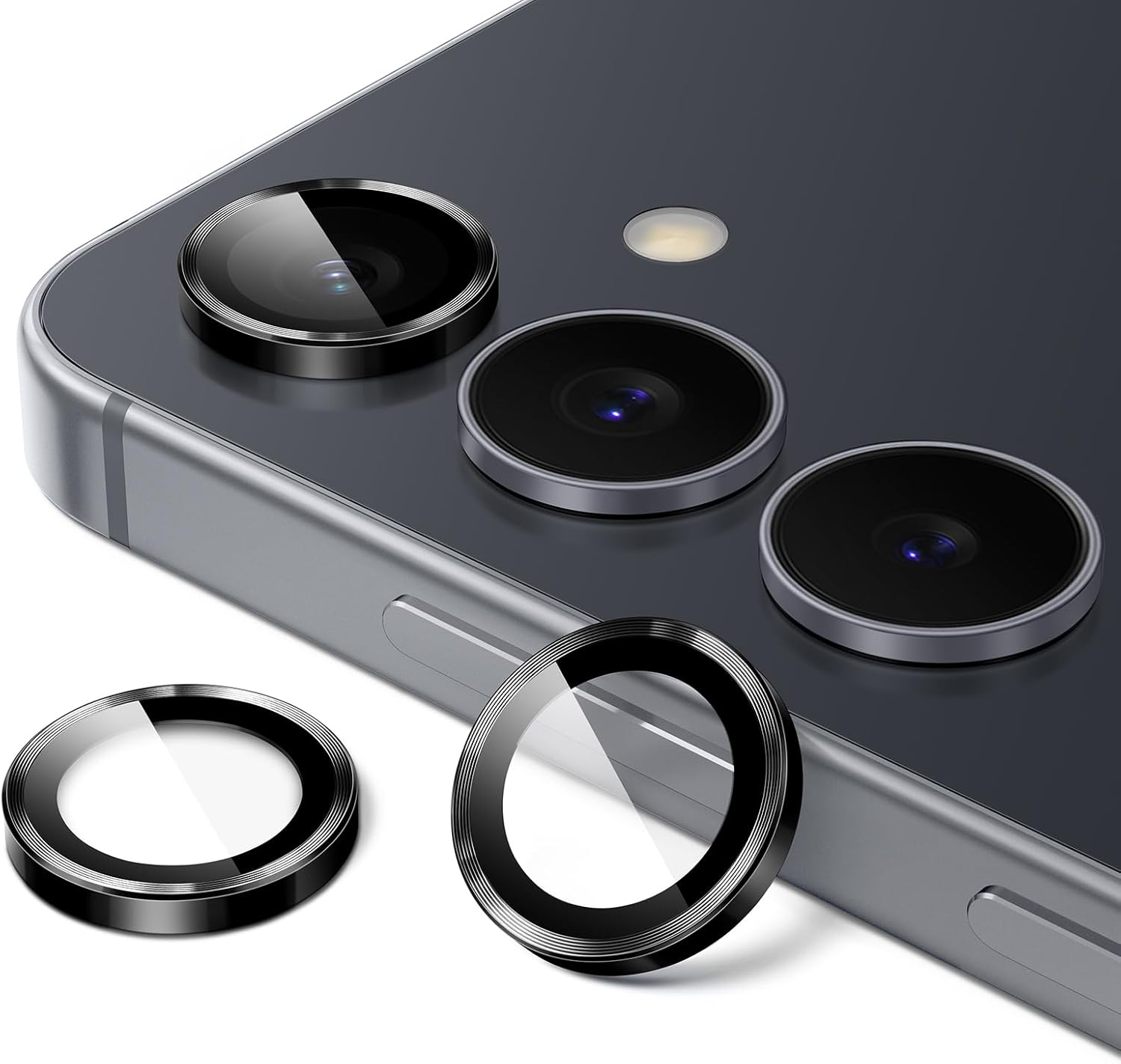 Jetech Camera Lens Protector for Samsung Galaxy S25 FE, 9H Tempered Glass Metal Individual Ring Cover, HD Clear, 1 Set (Black)