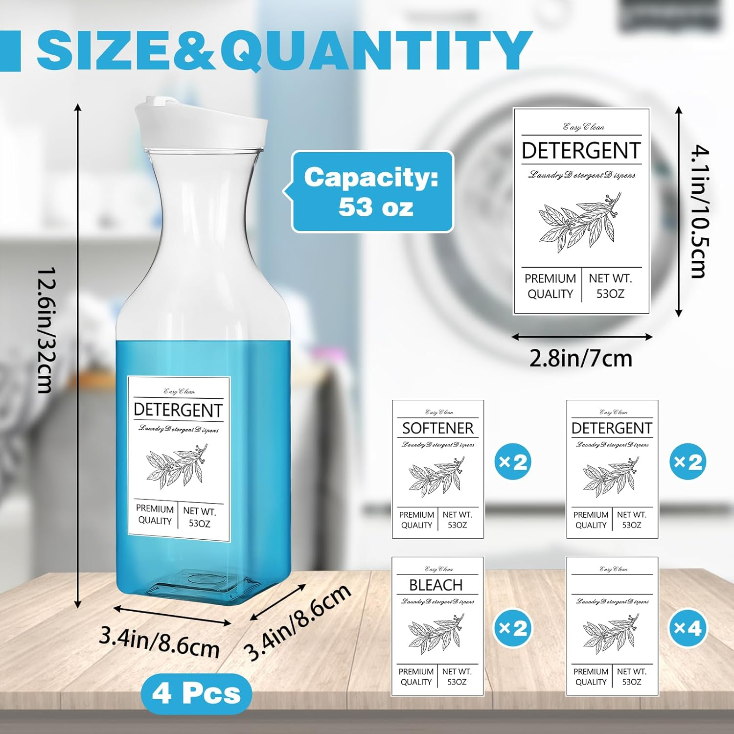 4 Pcs 53Oz Laundry Detergent Dispenser,Laundry Soap Dispenser for Laundry Room Decor,Liquid Laundry Detergent Dispenser for Fabric Softener,Bleach,Powder,Beads image number 6