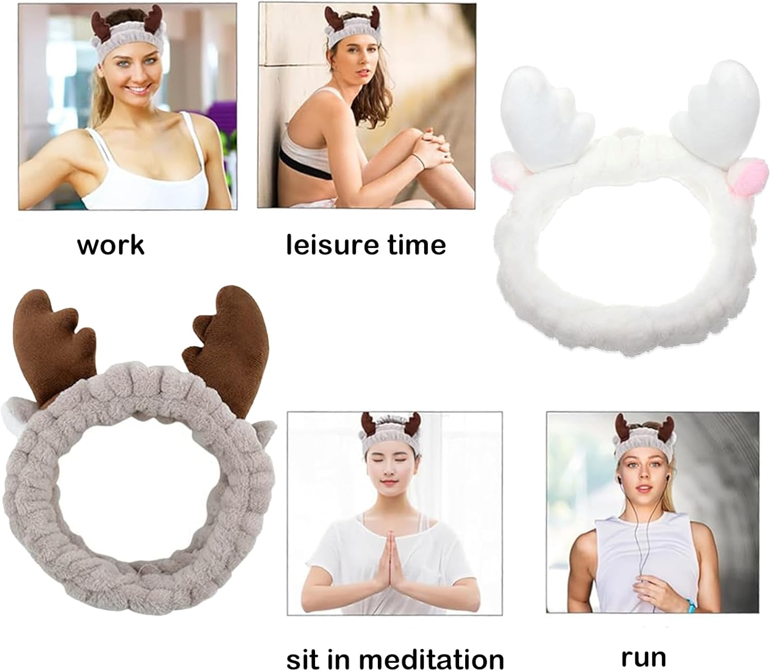 Pack of 2 Hair Bands, Cosmetics, Coral Fleece Makeup Hair Bands, Elastic, Cosmetic Headband, Wide Brim, Coral Fleece, Washing Face Head Wrap for Shower, Skin Care, Make-Up, Sports (White + Coffee) image number 1