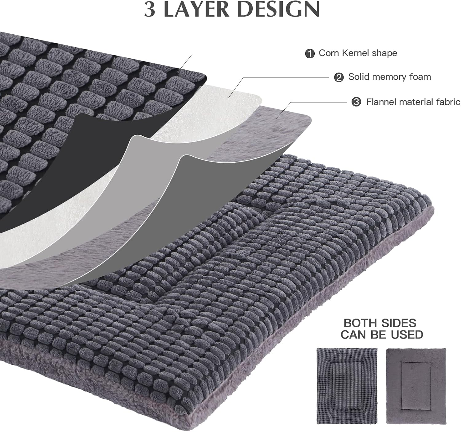 BVAGSS Dog Bed Mat,Reversible Dog Crate Pad, Memory Foam Dog Beds, Soft Warm Pet Cushion for Small Medium Dogs, Washable Pet Sleeping Mattress Kennel Bed Pad XH079 (76X50X4 Cm,Light Grey) image number 4