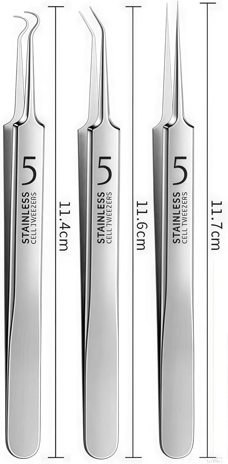 3 Pcs Silver Professional Blackhead Tweezer Professional Facial Blackhead Remover Tweezers Precision Extractor Acne Removal Kit Pimple Popper Tool with Storage Box Skin Care Tools image number 5