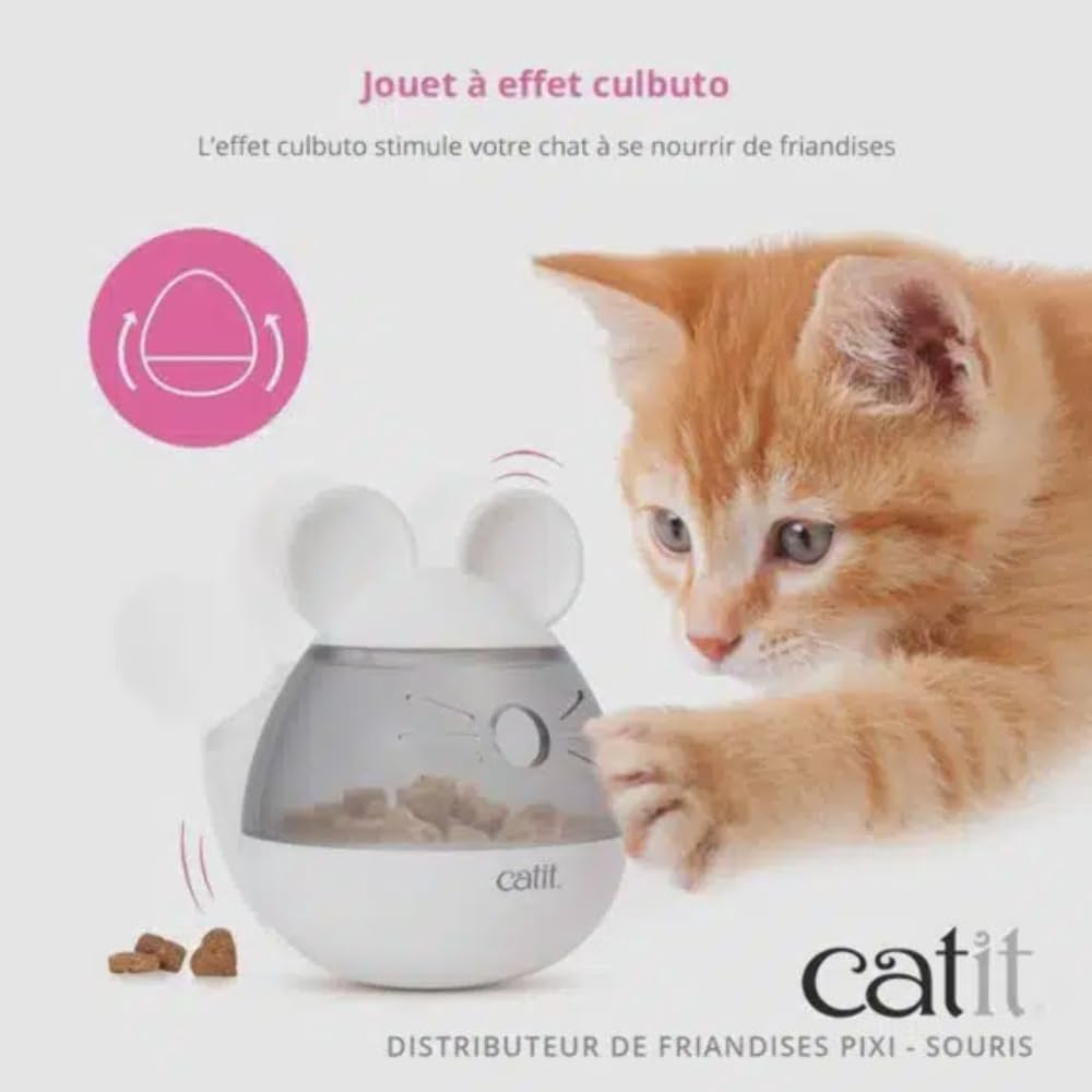 Catit PIXI Mouse Interactive Cat Toy Treat Dispenser for Cats, White image number 5