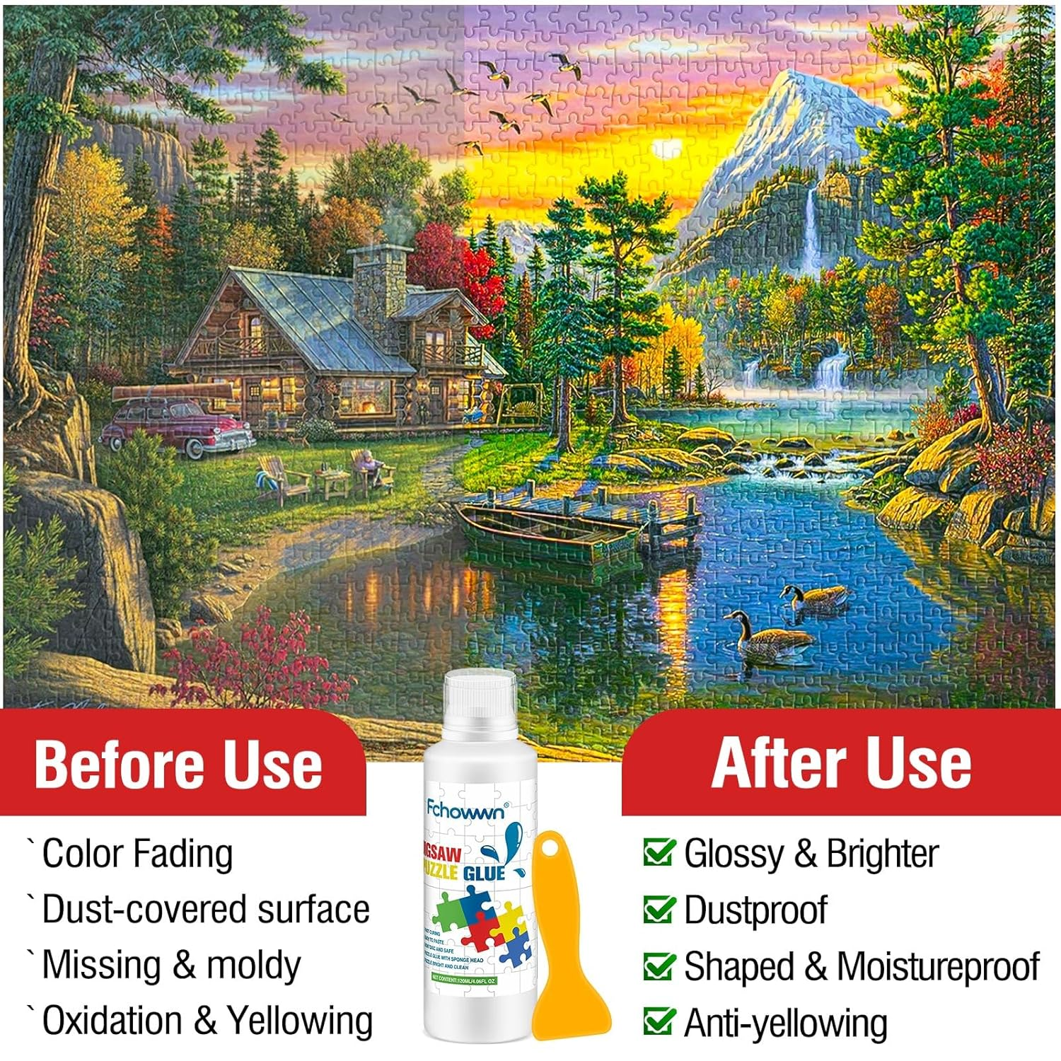 120Ml X 2 Jigsaw Puzzle Glue Clear,Updated Jigsaw Puzzle Glue with New Sponge Head,Non Toxic and Fast Drying,Easy to Use Adhesive for Preserving Puzzle Art Enrich Your Puzzle Experience image number 6