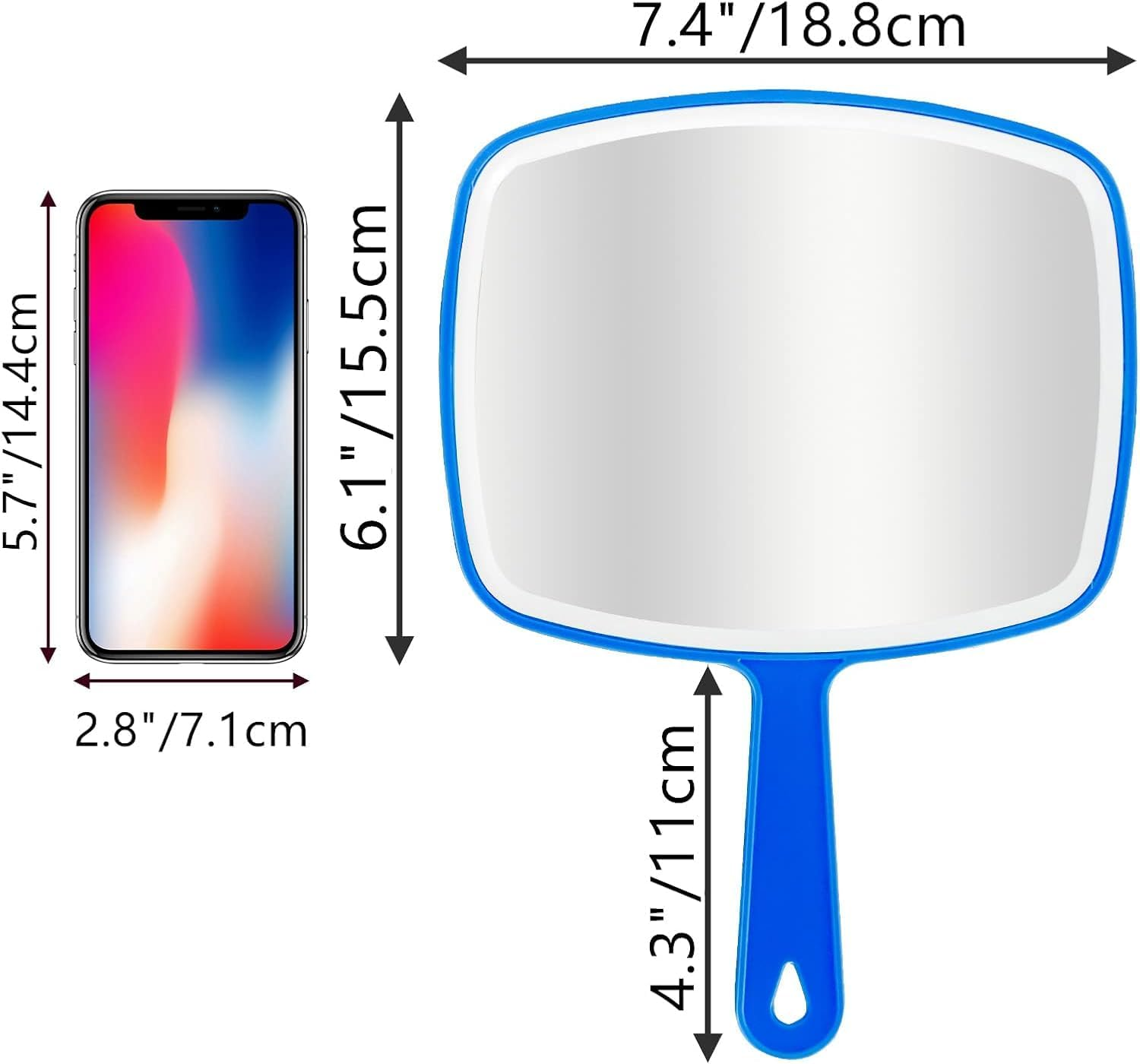 2Pcs Handheld Mirror, Portable Hand Mirror with Hanging Hole in Handle, Blue 10.4" L X 7.4" W image number 3
