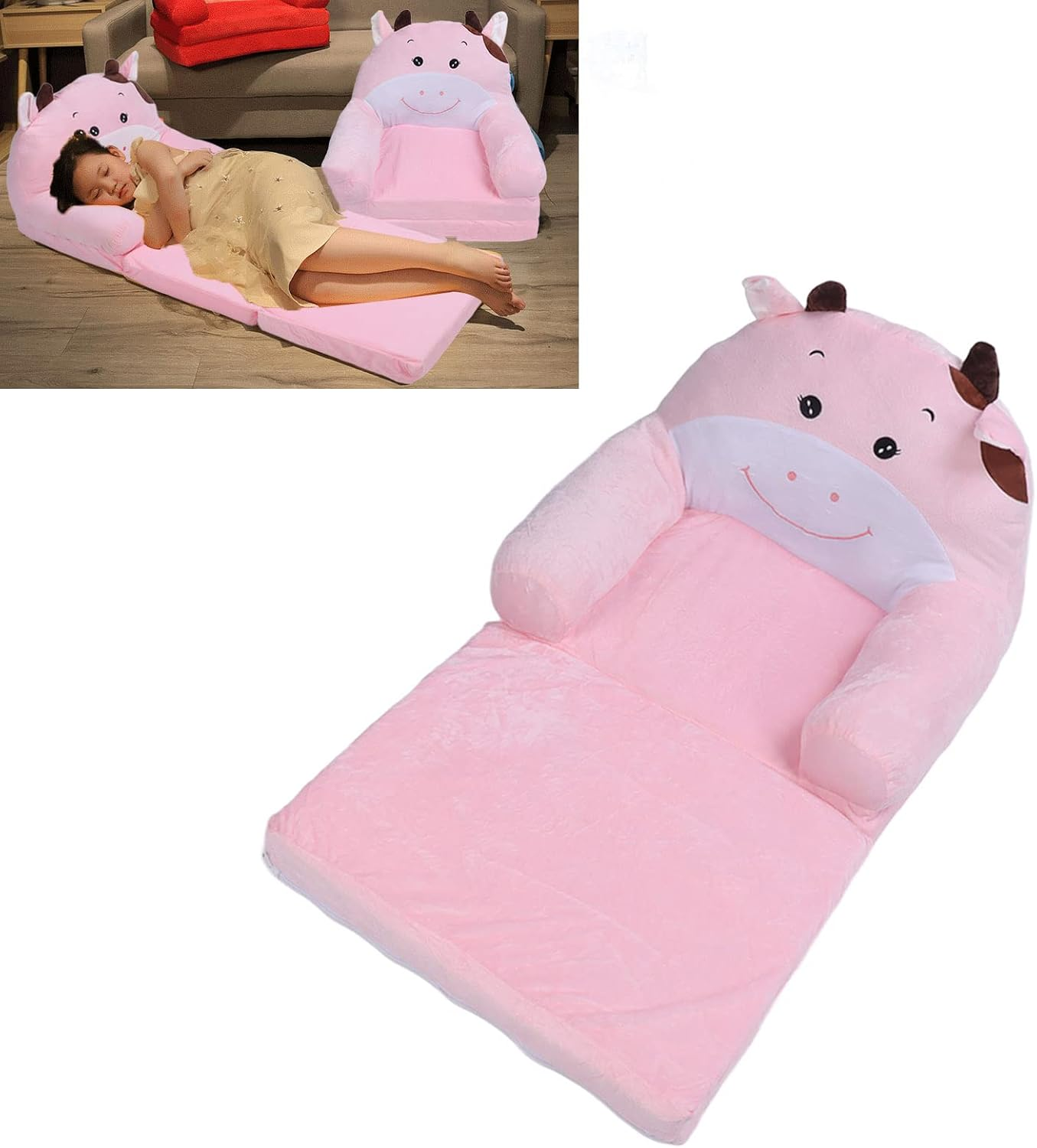 Plush Soft Toddler Chairs, Kids Couch Fold Out, Toddler Sofa Foldable Chair Lounger, Children Sofa Flip Open Sofa Bed for Living Room, Mini Couch Baby Sofa Bed Chair for Toddlers image number 2