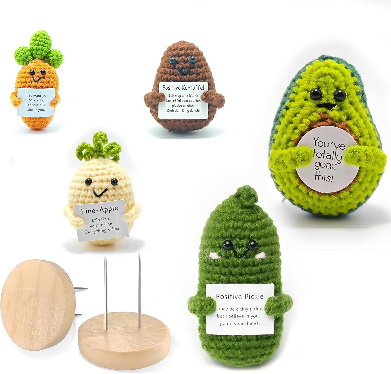 6PCS Positive Potato & Emotional Support Pickle Bulk Knitted Set, Cute Funny Handmade Crochet Positive Vegetables for Encouragement Decor - Desk, Office, College, Coworker, Friend, Birthday image number 3