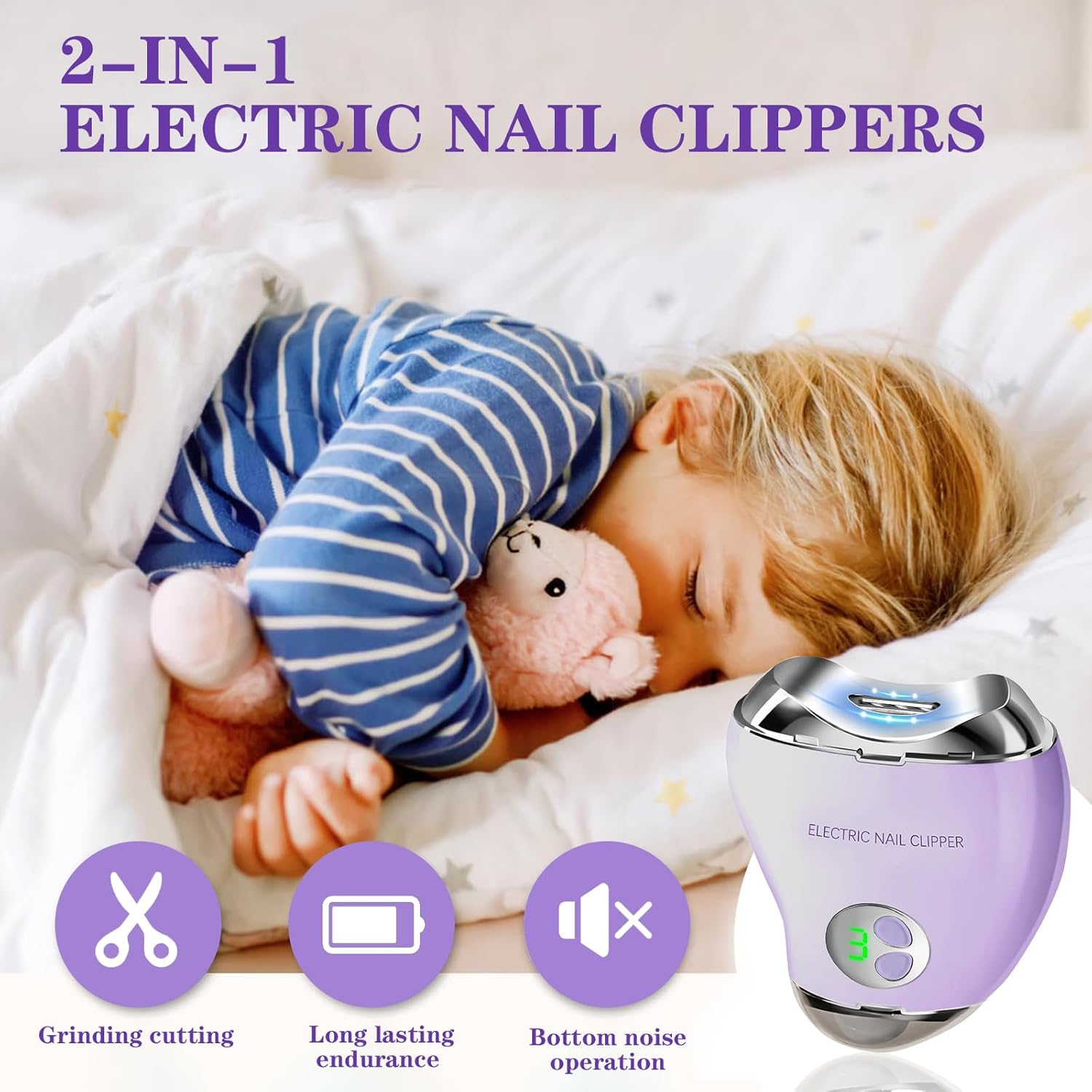 2 in 1 Electric Polishing Automatic Nail Clippers, 2024 New Electric Nail Clipper with 3 Adjustable Speeds, Automatic Nail Clippers, Automatic Nail Trimmer Toe Nail Clippers for Adults Seniors(Purple) image number 6