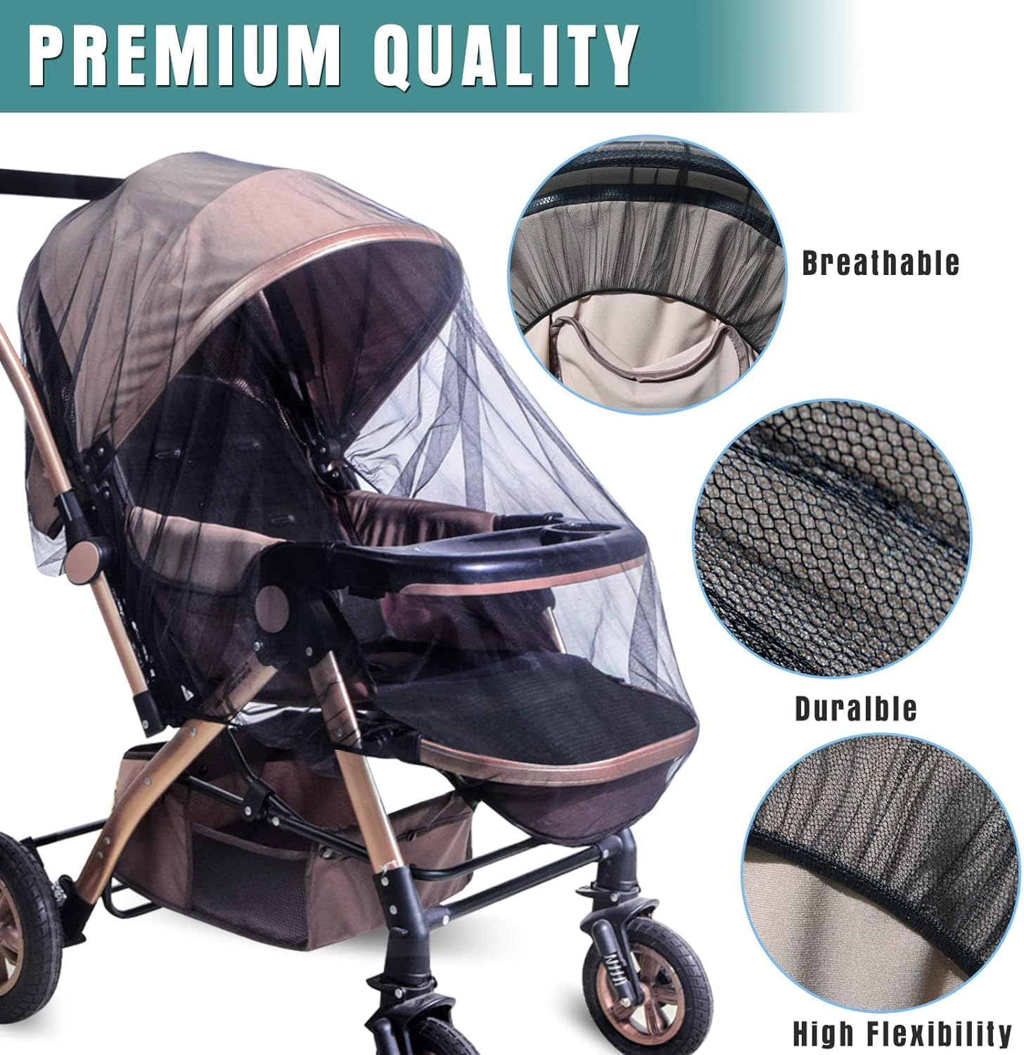 2Pcs Mosquito Net for Stroller, THJOPOKEEL Baby Stroller Mosquito Net, Breathable & Foldable Pram Net Cover with Elastic Edge for Strollers, Bassinets, Cradles, Playards and Portable Mini Crib image number 2