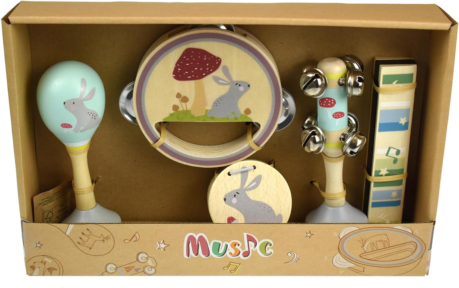 Kaper Kidz Calm & Breezy Rabbit Wooden 5PCS Musical Set : 5 Piece Baby Music Gift Set image number 2