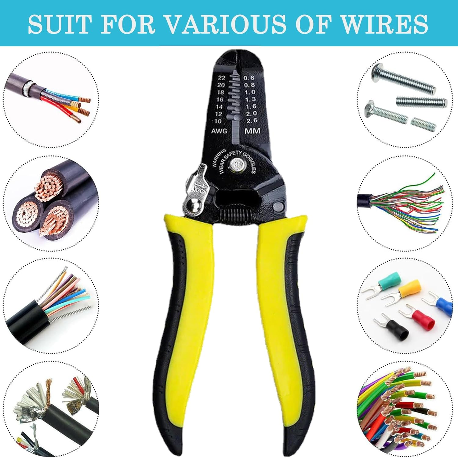 7-Inch 10-22 AWG Wire Stripper/Wire Crimping Tool, Wire Cutter, Wire Crimper, Cable Stripper, Wiring Tools and Multi-Function Hand Tool image number 4