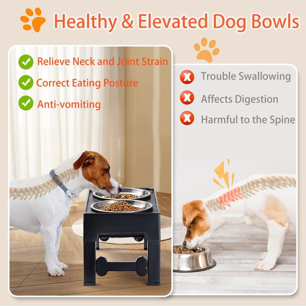 Marchul Elevated Dog Bowls, Raised Dog Food Water Bowls with 2 Thick Stainless Steel Bowls, 4 Height Adjustable, Non-Slip Stand for Medium Large Dogs image number 2