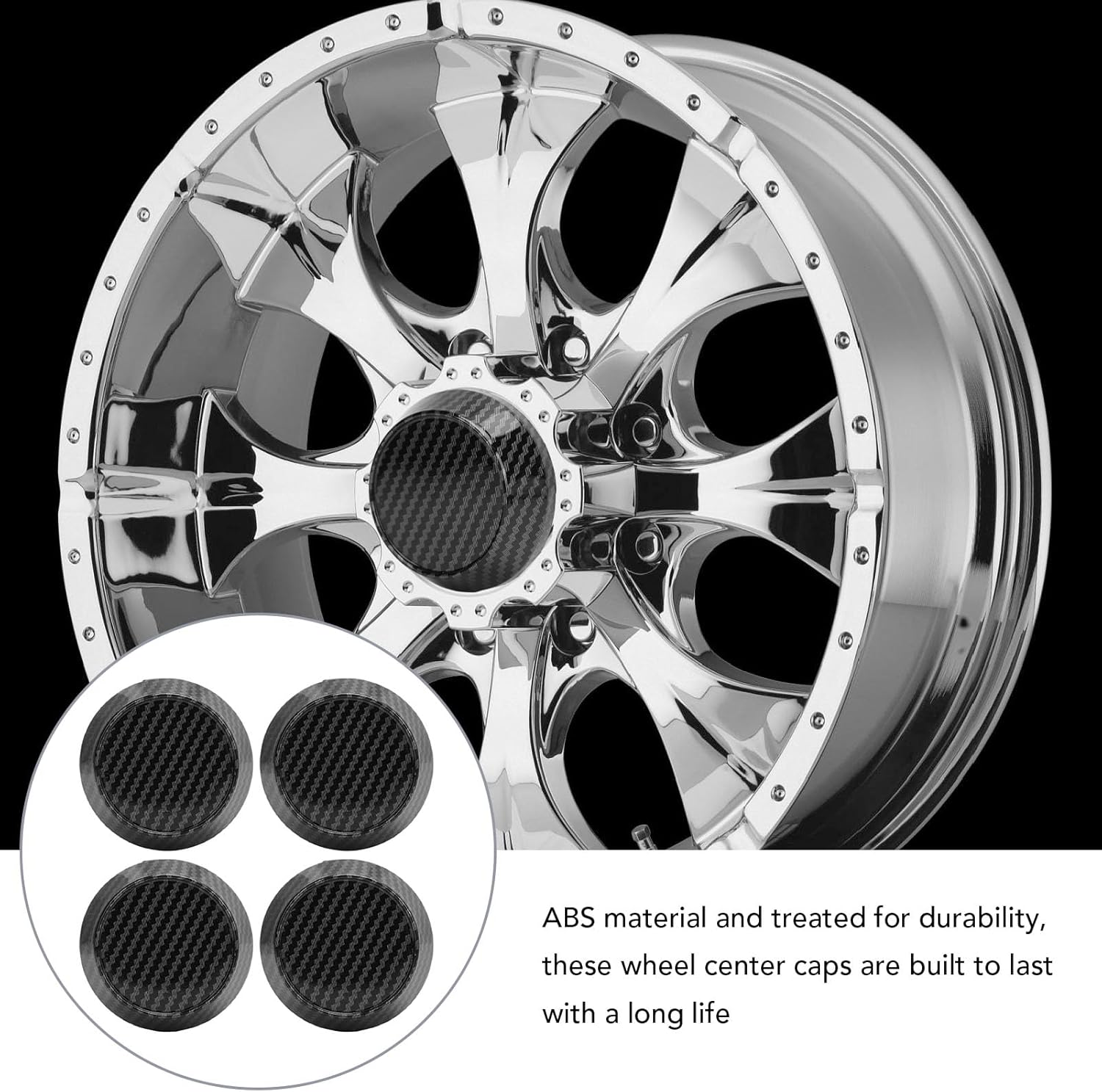 Grcfumo 4 Pcs 60Mm Wheel Center Caps, Wheel Center Caps, Carbon Fiber Style Tyre Rim Hub Caps Cover Universal Fit for Vehicle image number 5