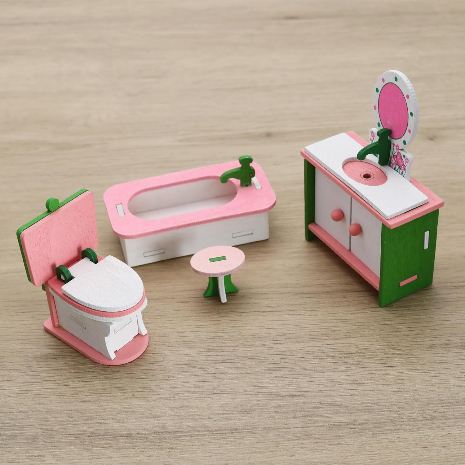 Emsea 4Pcs Wooden Dolls Furniture Miniature Dollhouse Wooden Furniture Dolls House Decoration Dollhouse Play for Girls Dollhouse