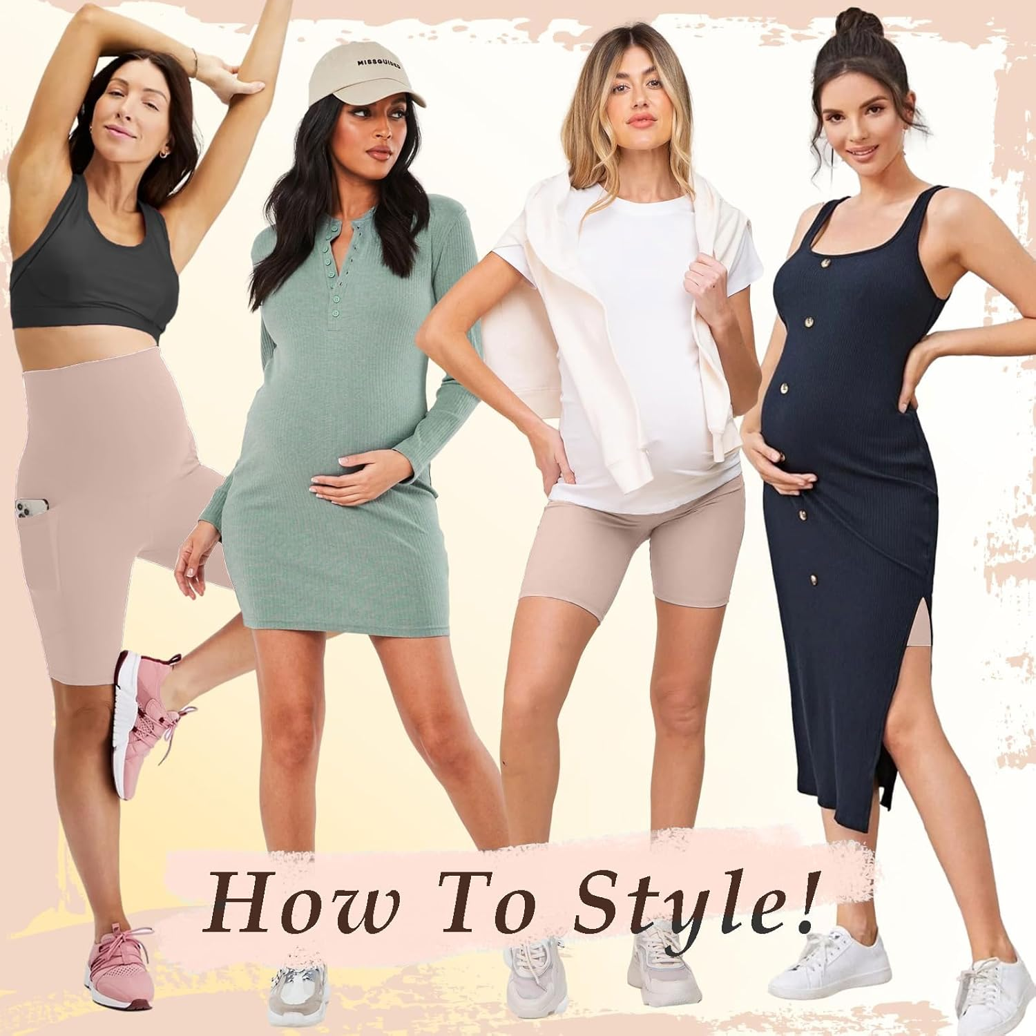 Maternity Shorts for Women over the Belly Pregnancy Biker Shorts Workout Active Running Yoga Shorts with Pockets image number 1